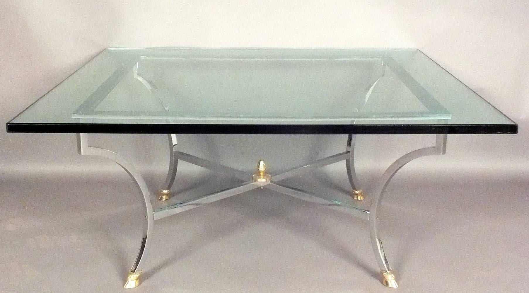 Hollywood Regency Chrome and Glass Coffee Table  In Excellent Condition In Los Angeles, CA