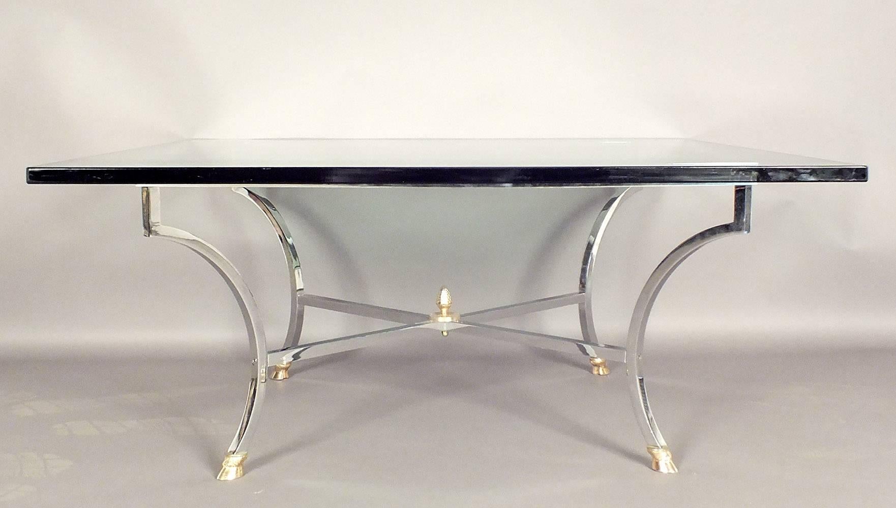 Hollywood Regency Chrome and Glass Coffee Table  1