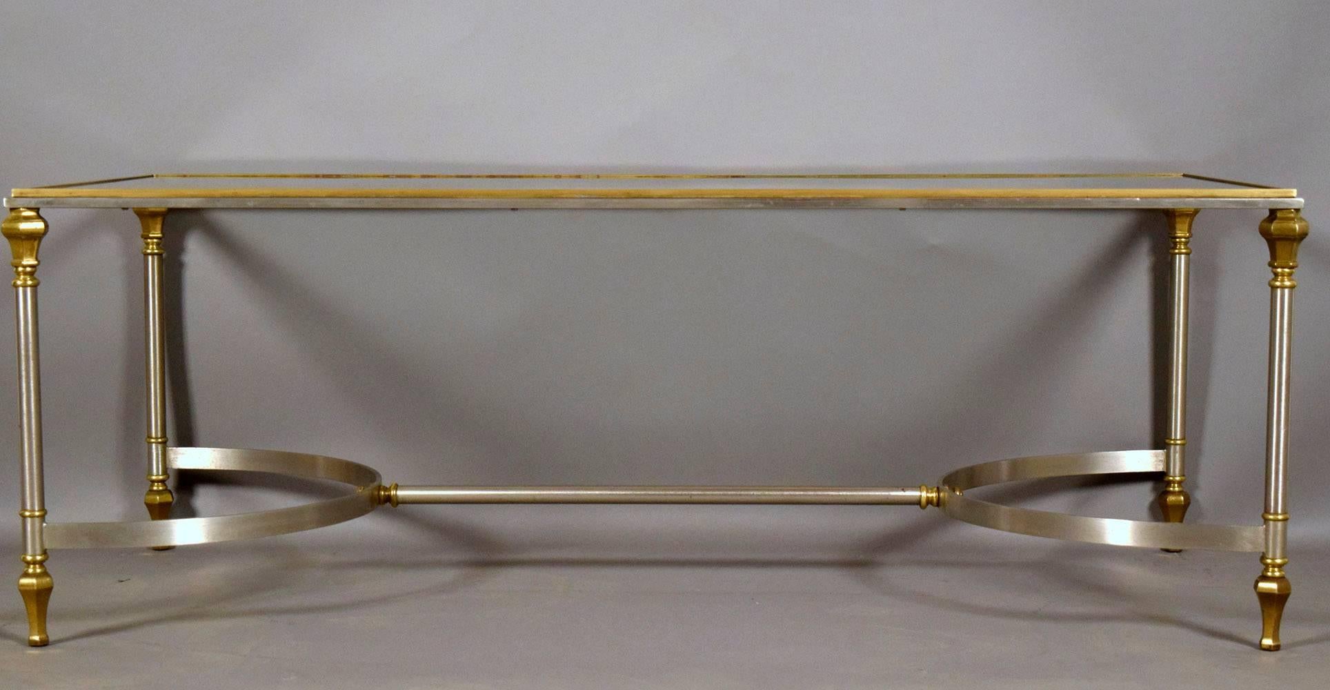 Hollywood Regency Maison Jansen Brass and Glass Coffee Table