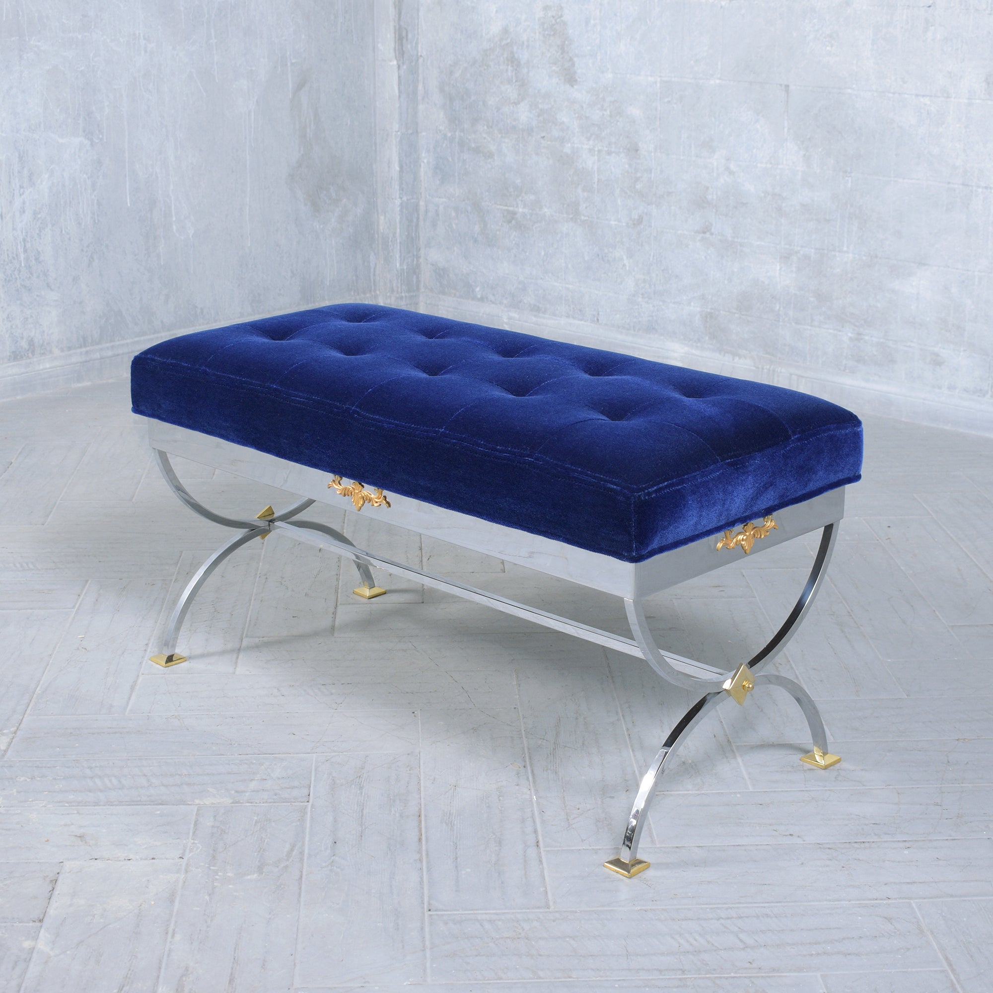 Delve into the iconic style of the 1960s with our Mid-Century Modern Bench, a piece that perfectly encapsulates the era's design ethos. Expertly handcrafted from steel, this bench shines with a sleek chrome finish, giving it a distinctively modern