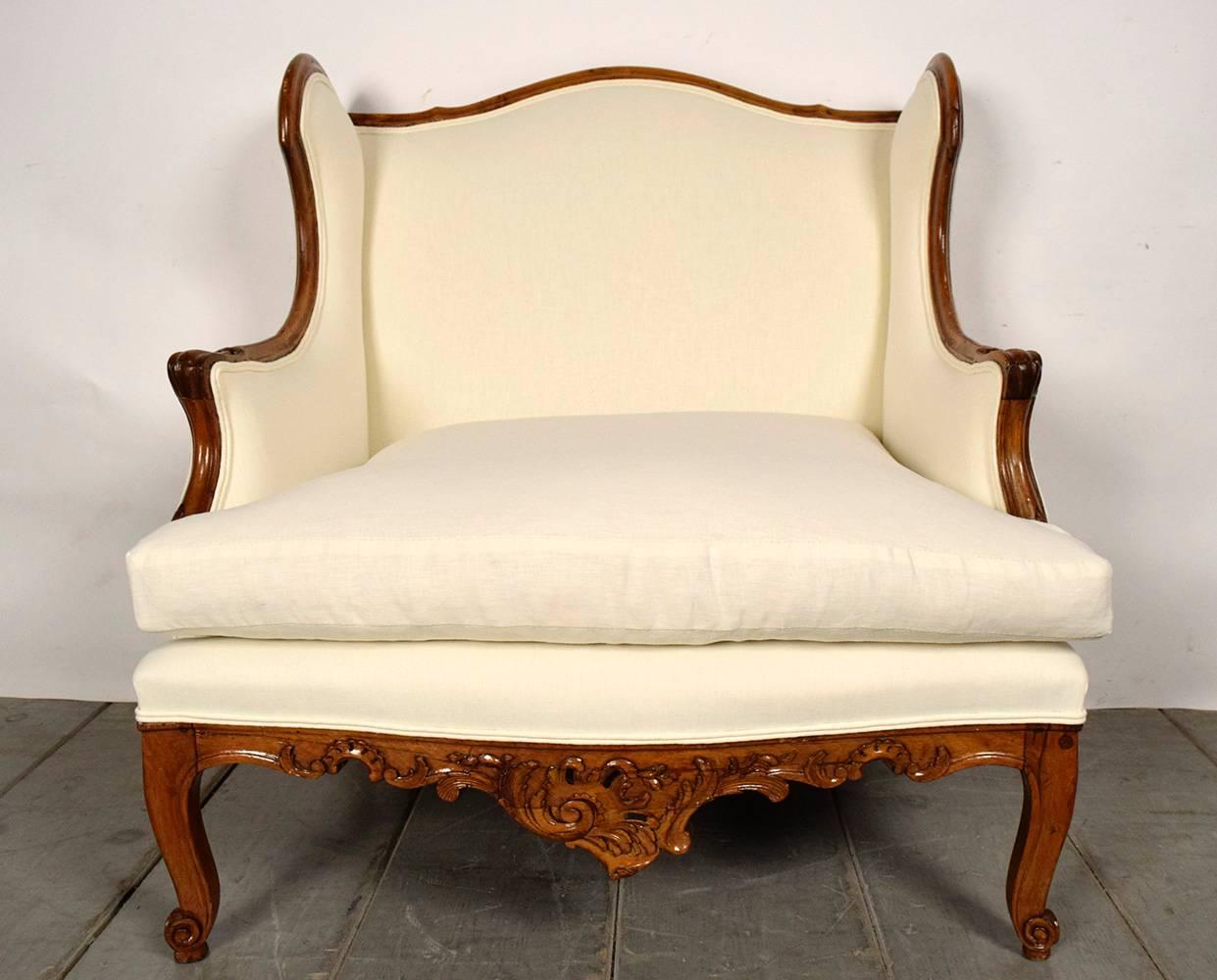 Carved 19th Century Wide Seat Louis XVI Bergeres