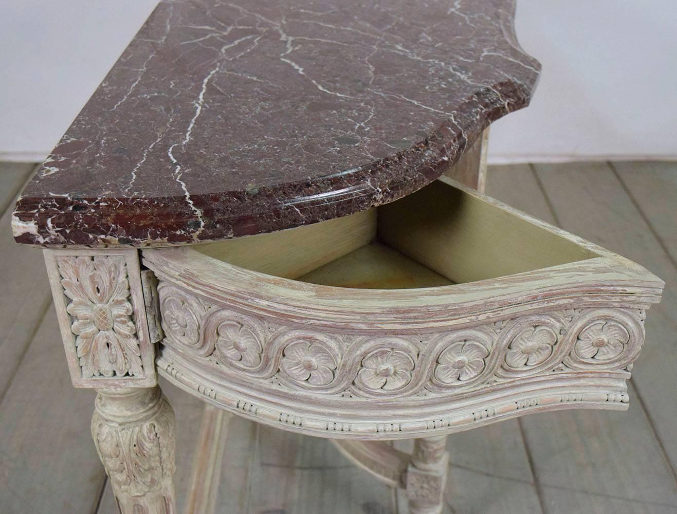 Marble French Carved Louis XVI Painted Console