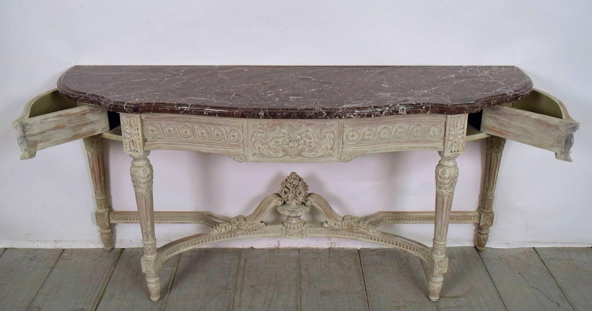 20th Century French Carved Louis XVI Painted Console