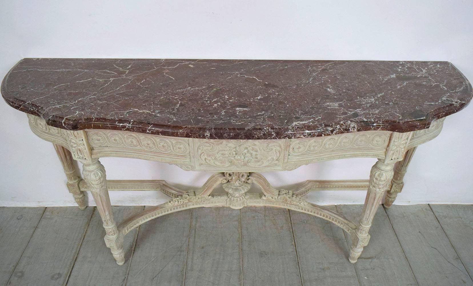 Beveled French Carved Louis XVI Painted Console