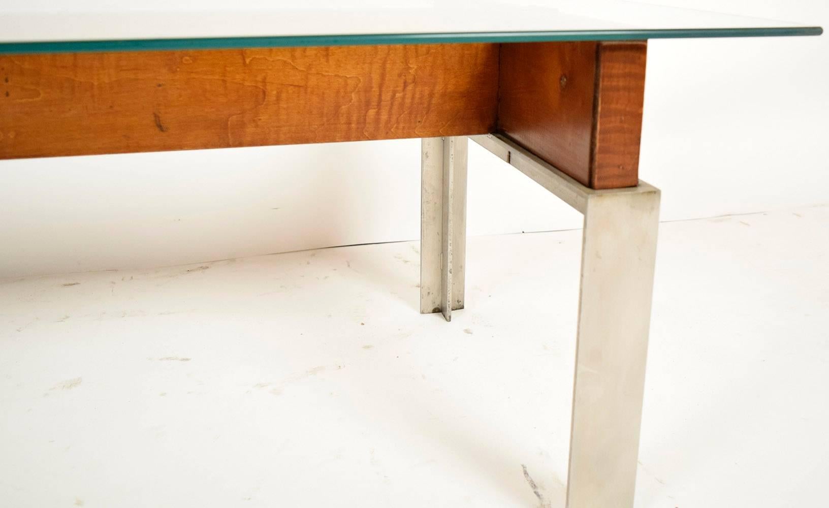 Aluminum Mid-Century Modern Chrome and Wood Coffee Table 