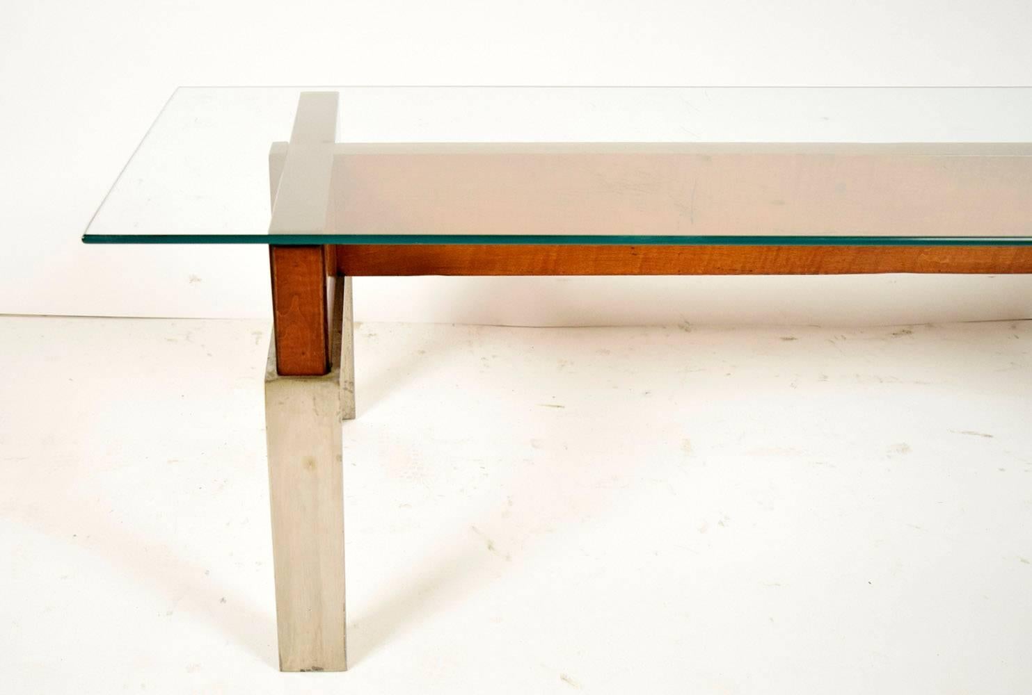 Mid-Century Modern Chrome and Wood Coffee Table  1