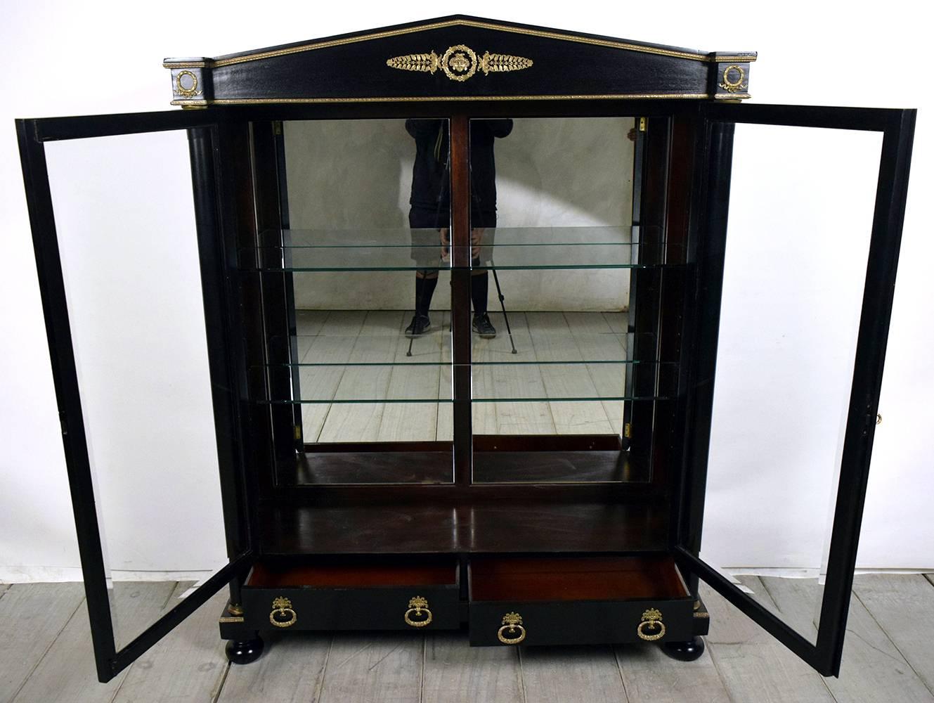 19th Century French Empire-style Ebonized Display Cabinet In Excellent Condition In Los Angeles, CA