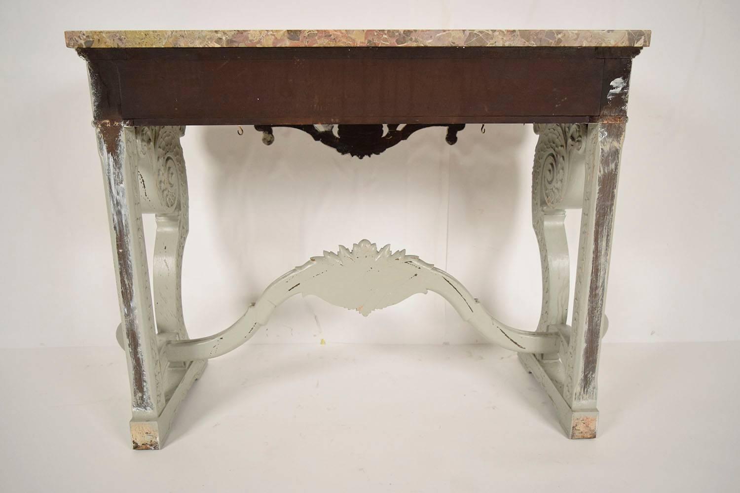 Late 19th Century Painted French Louis XVI Console with Marble Top 1
