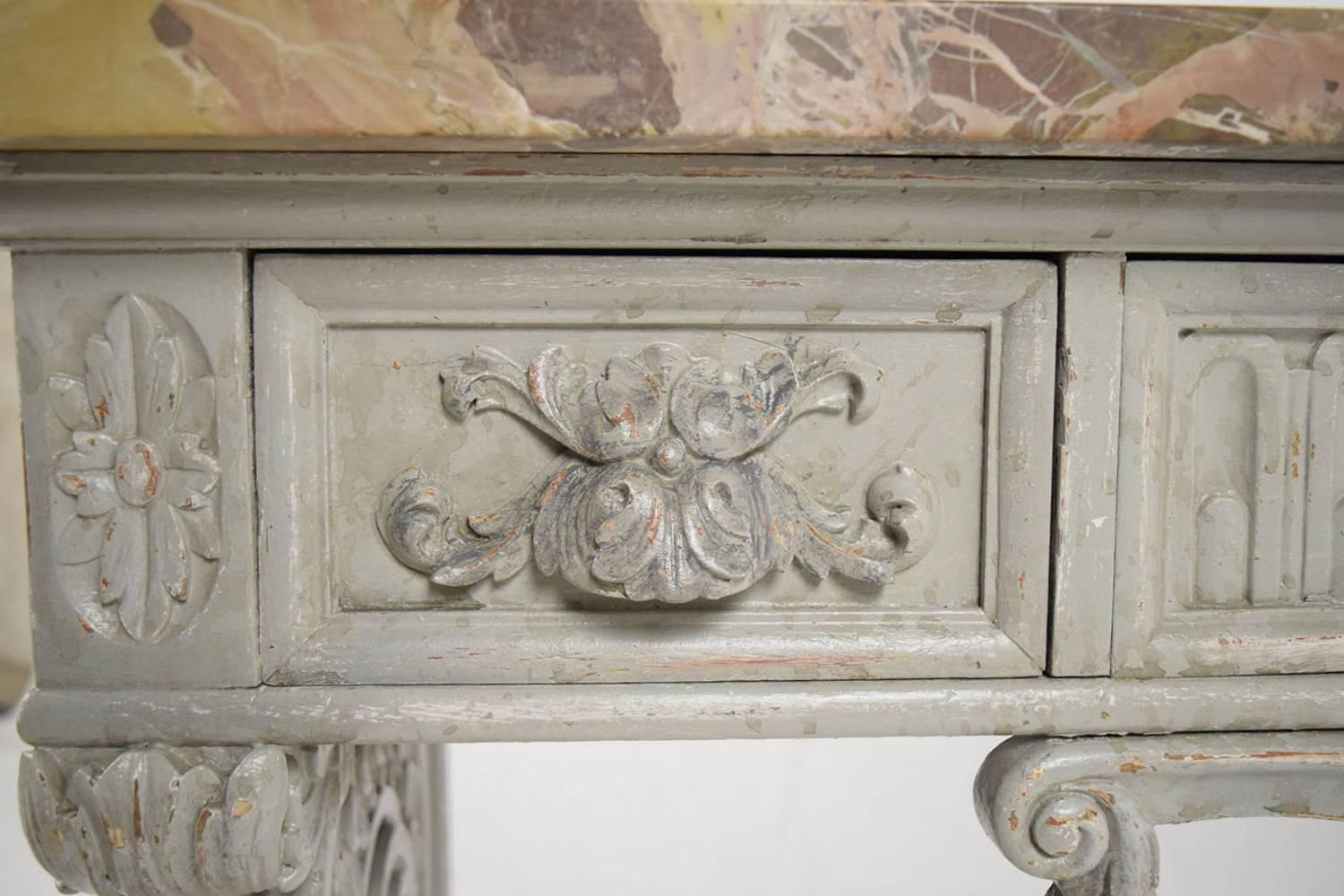 Late 19th Century Painted French Louis XVI Console with Marble Top 2