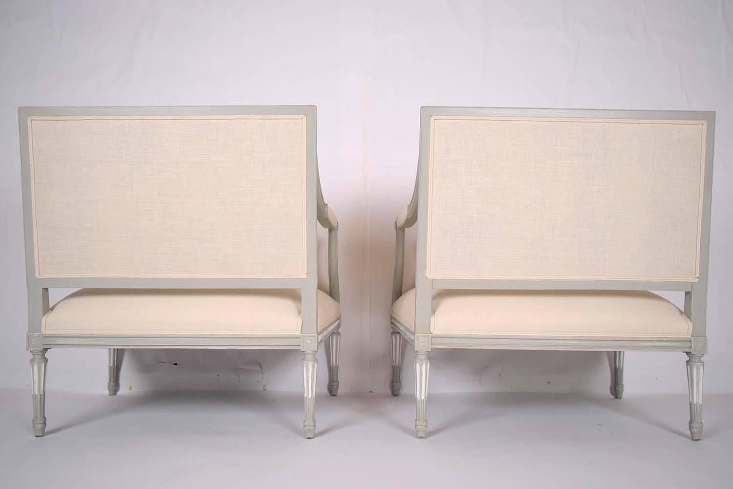 Pair of Antique French Louis XVI Wide Seat Arm Chairs 4