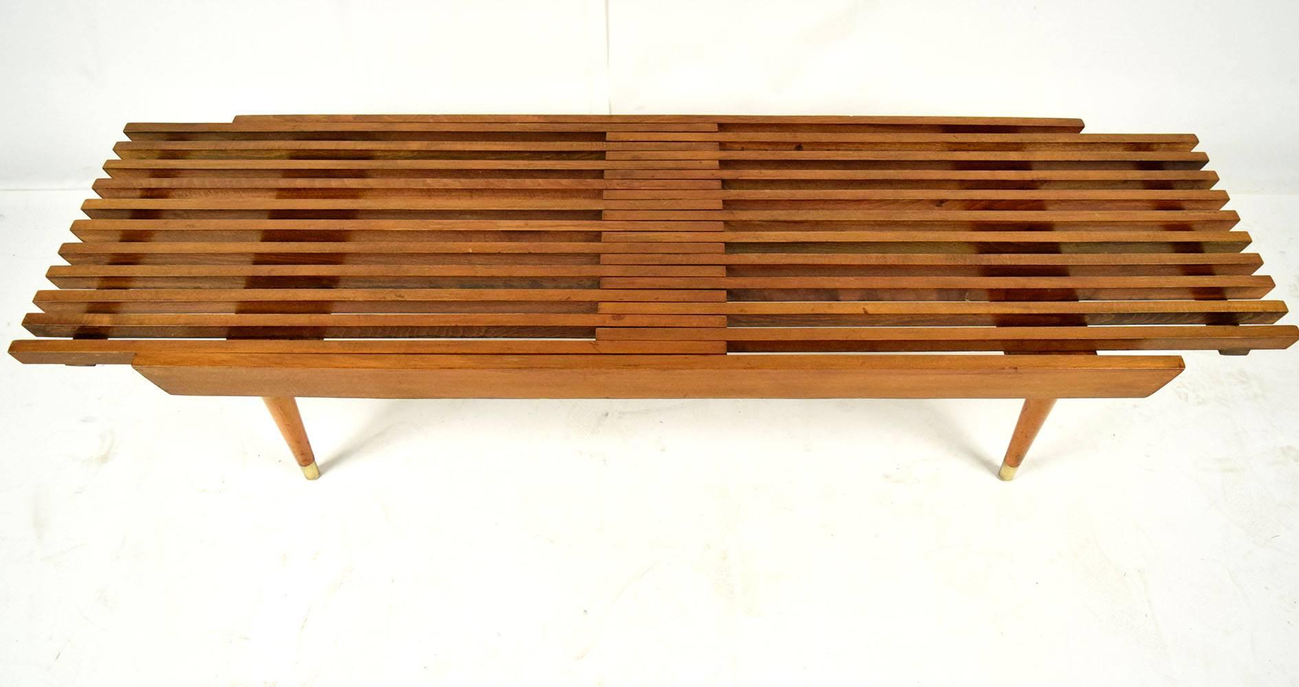 Mid-Century Danish Modern Slatted Bench In Excellent Condition In Los Angeles, CA