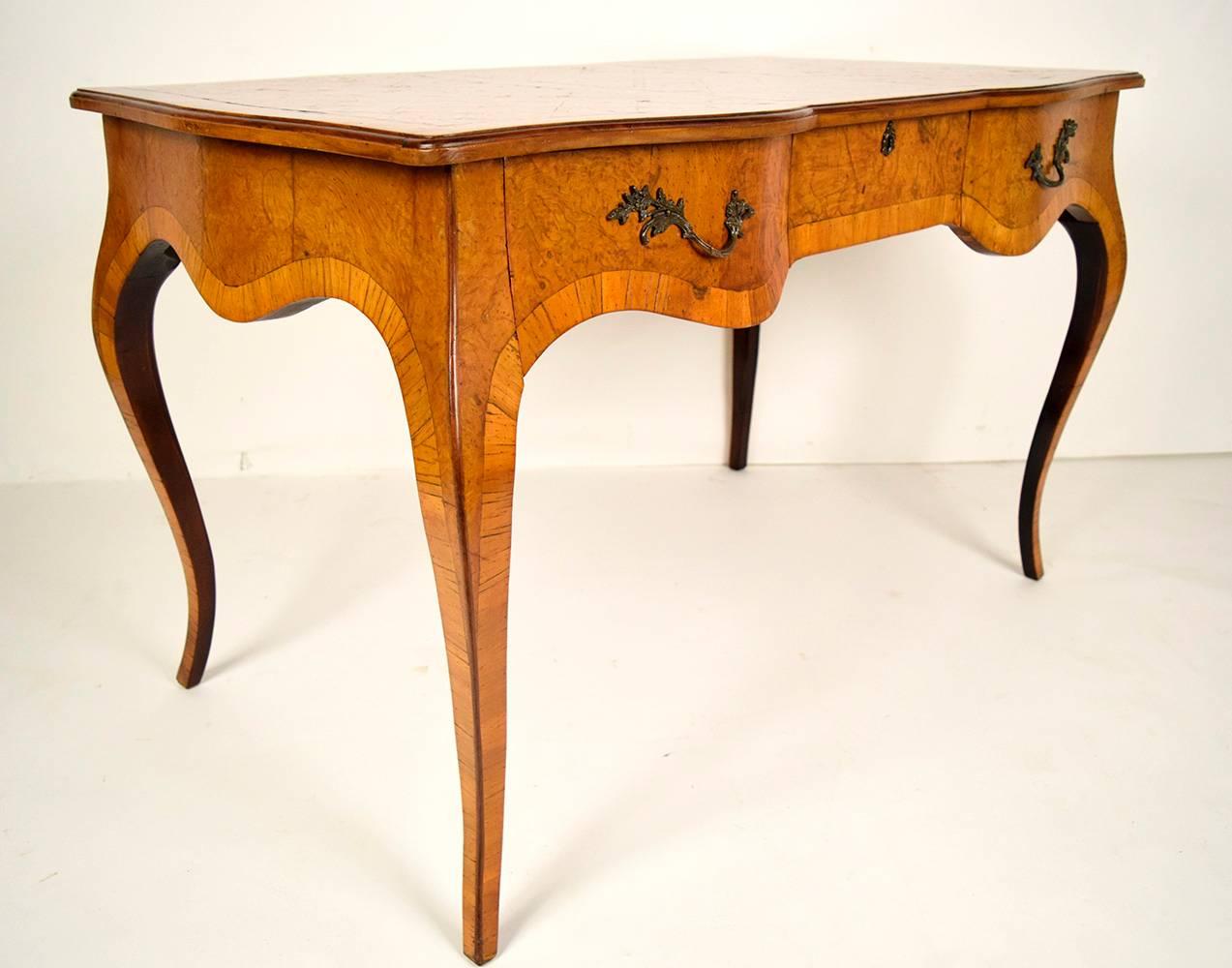 Carved Early 1900s Century Louis XV Italian Marquetry Top Desk