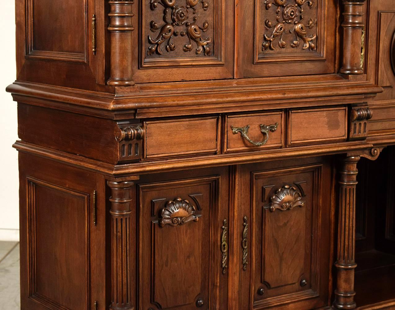 Grand 19th Century French Renaissance Heavily Carved Solid Walnut Cabinet  1