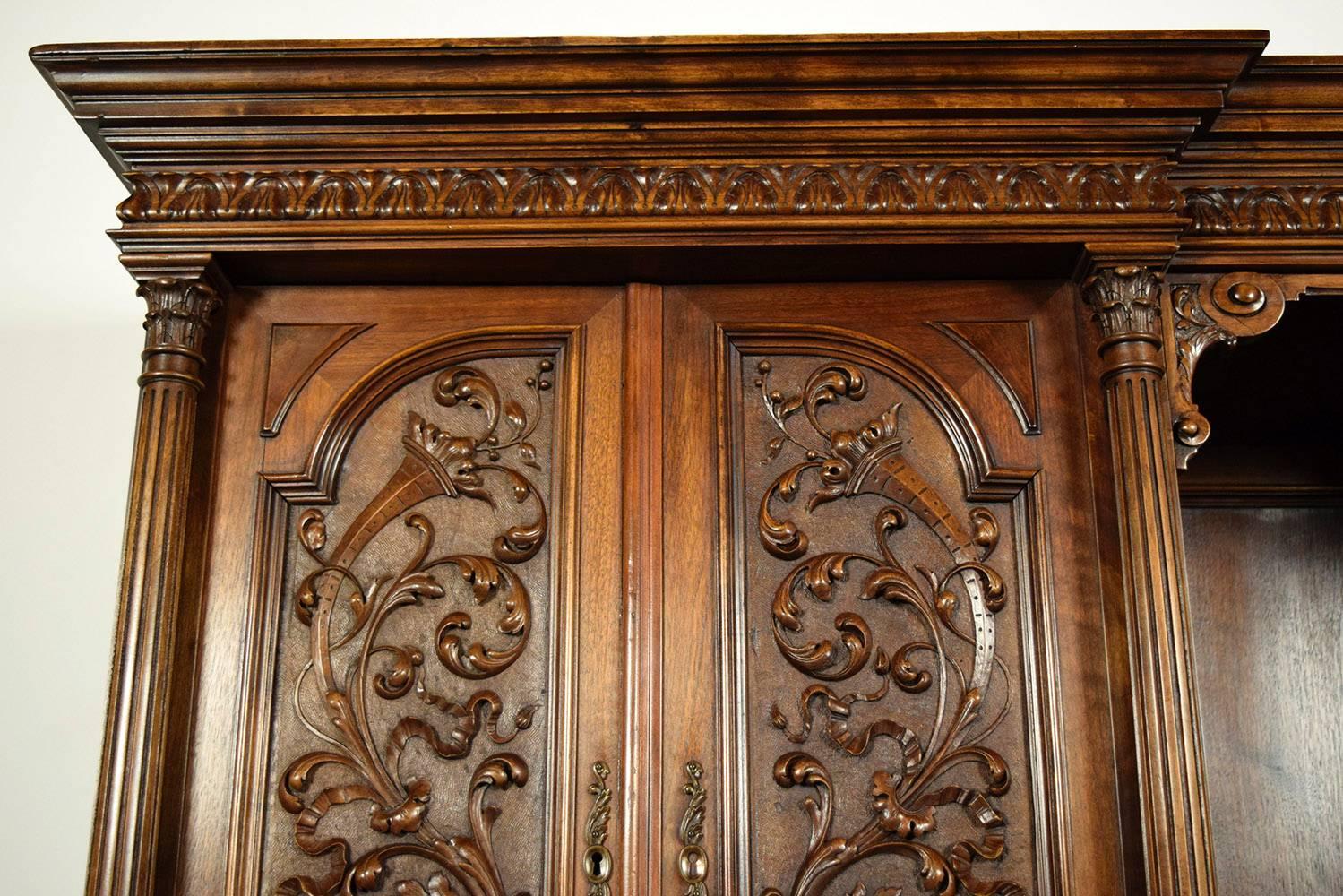 Grand 19th Century French Renaissance Heavily Carved Solid Walnut Cabinet  2