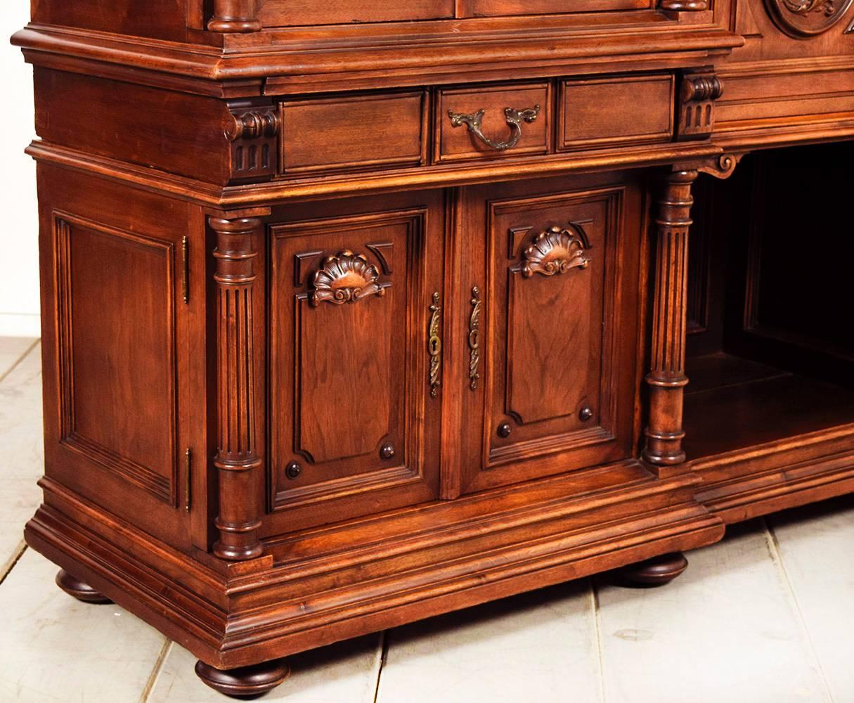 Late 19th Century Grand 19th Century French Renaissance Heavily Carved Solid Walnut Cabinet 