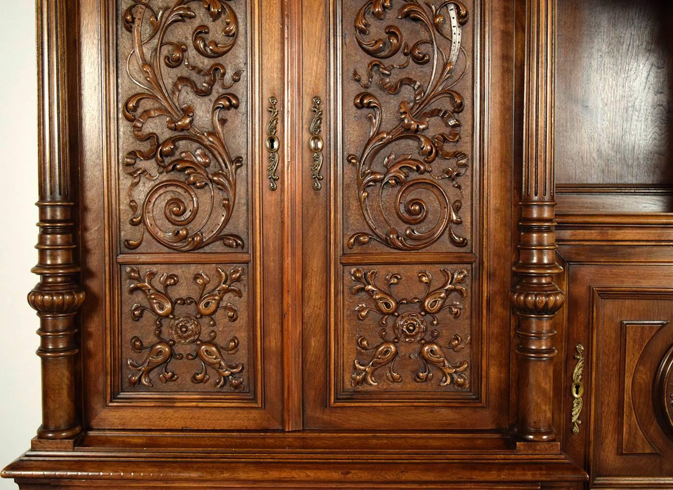 Grand 19th Century French Renaissance Heavily Carved Solid Walnut Cabinet  3
