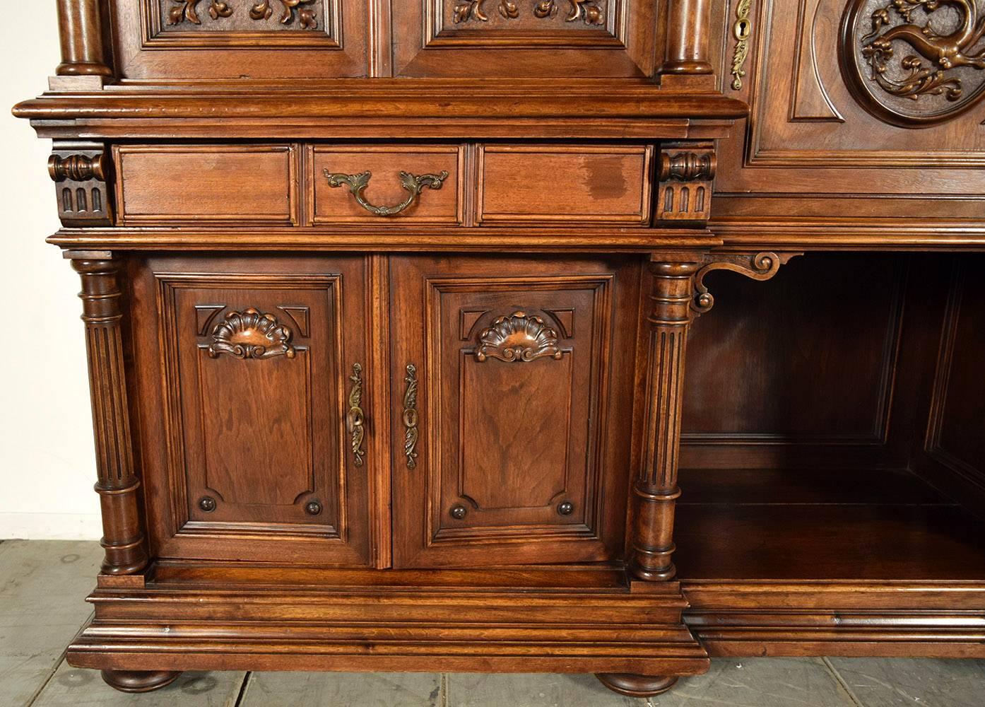 Grand 19th Century French Renaissance Heavily Carved Solid Walnut Cabinet  5