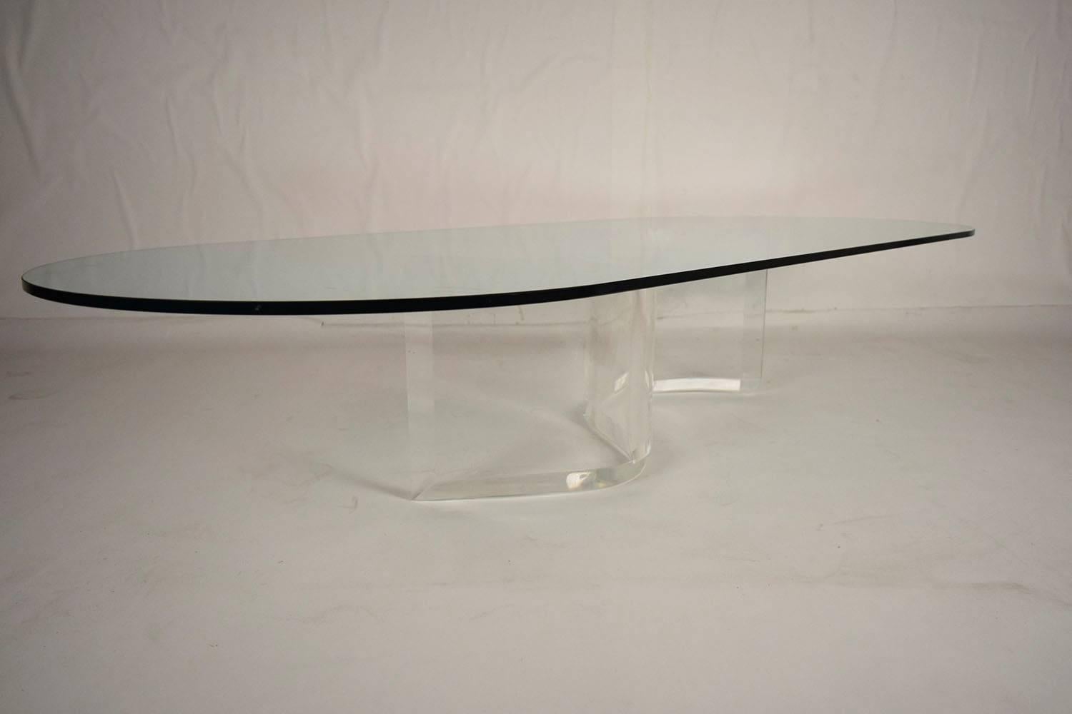 Hand-Crafted Vintage Glass Coffee Table with Lucite S-Shape Base