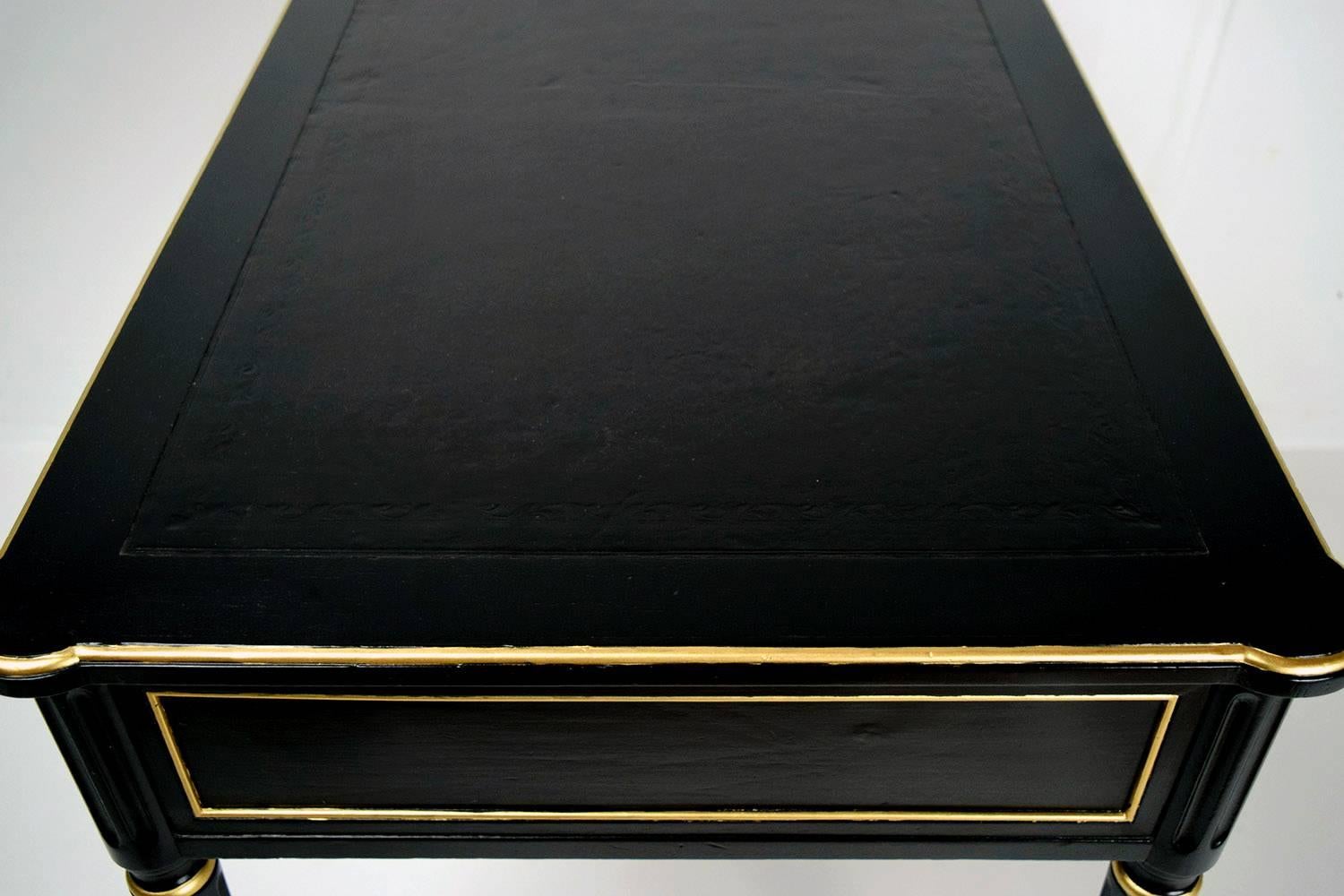 French Late 19th Century Ebonized Louis XVI Writing Desk with Leather Top 2