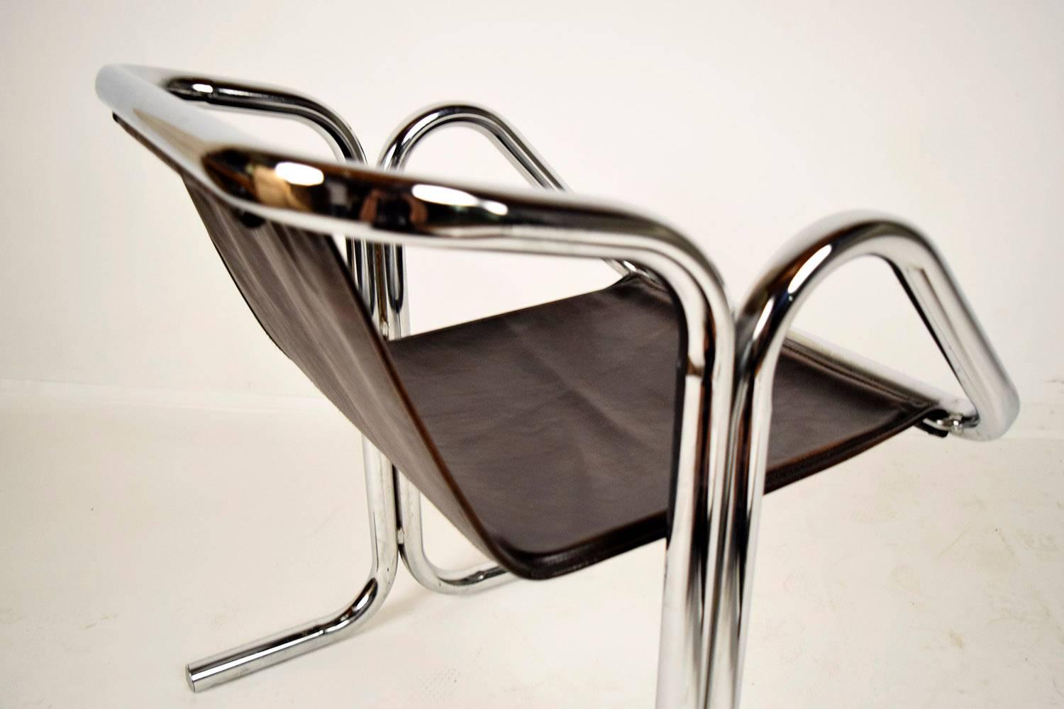 Steel Pair of Leather Chairs by Jerry Johnson Arcadia