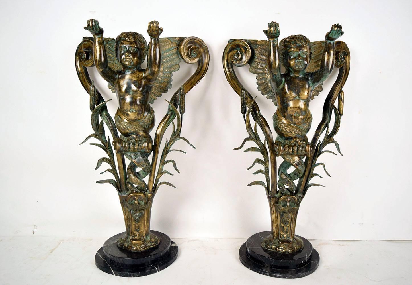 Modern Pair of Vintage Bronze Patio Pedestals or Consoles