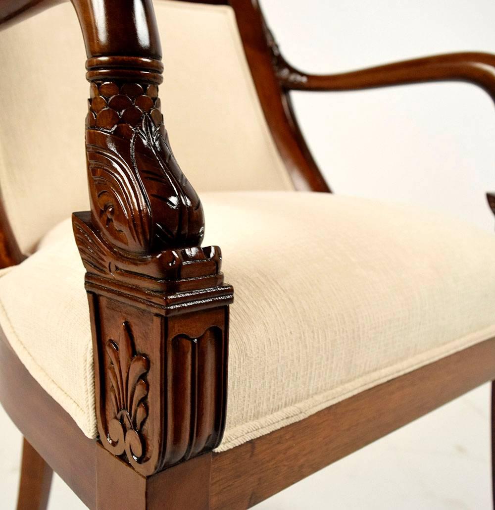 Fabric Set of 8 Mahogany Empire Dining Chairs