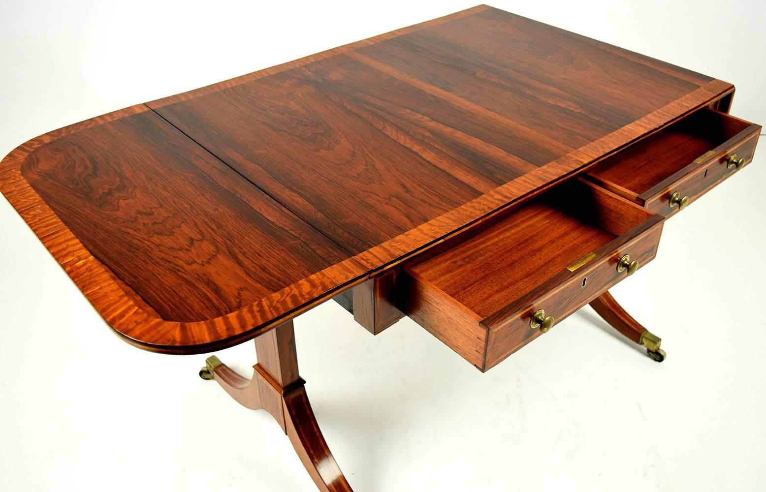 Inlay 19th Century English Rosewood Sofa Table