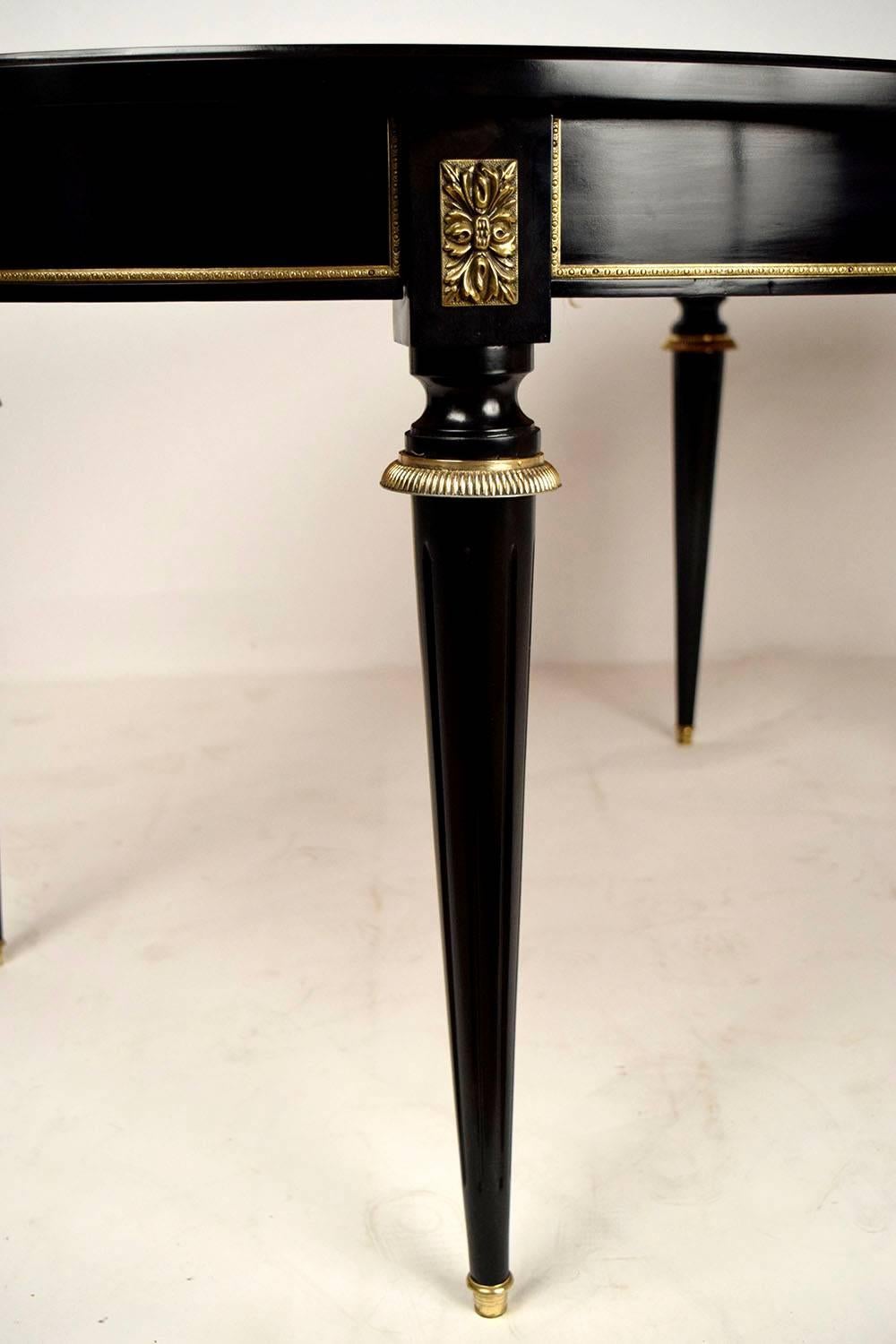 Brass French Louis XVI-style Ebonized Oval Dining Table