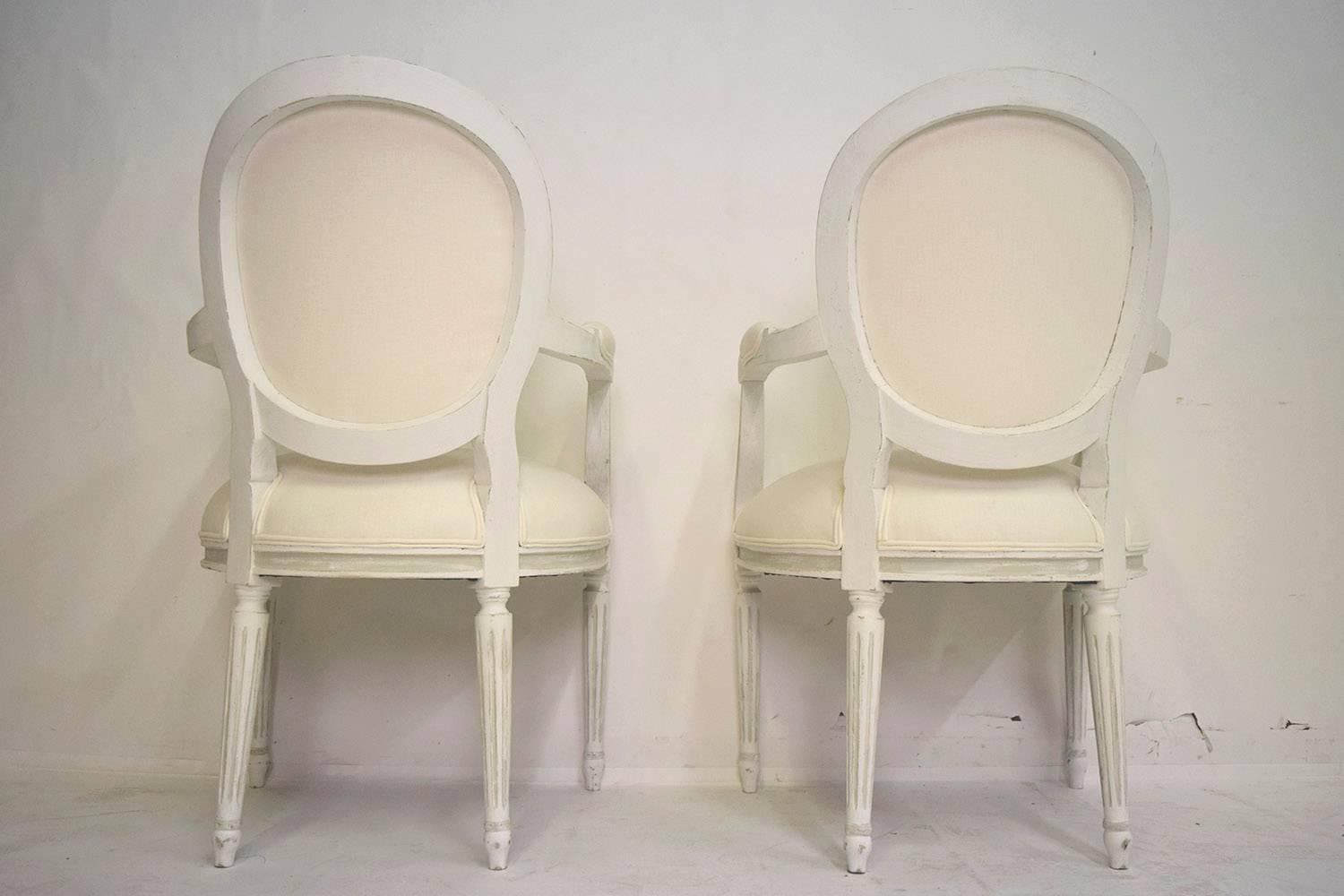 Pair of Painted French Louis XVI Style Armchairs 1