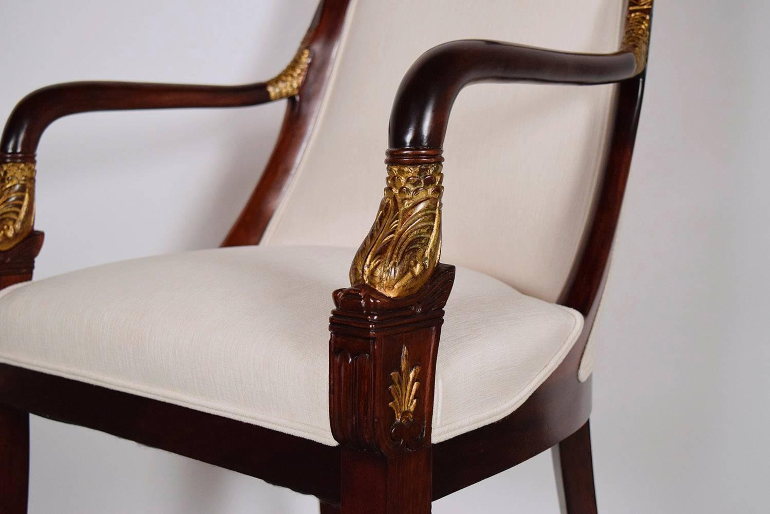 Fabric Set of Eight Empire-Style Mahogany Dining Chairs