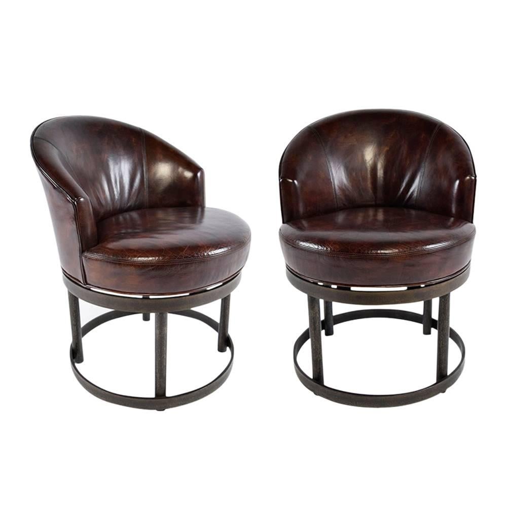 Pair of Vintage Leather Swivel Chairs