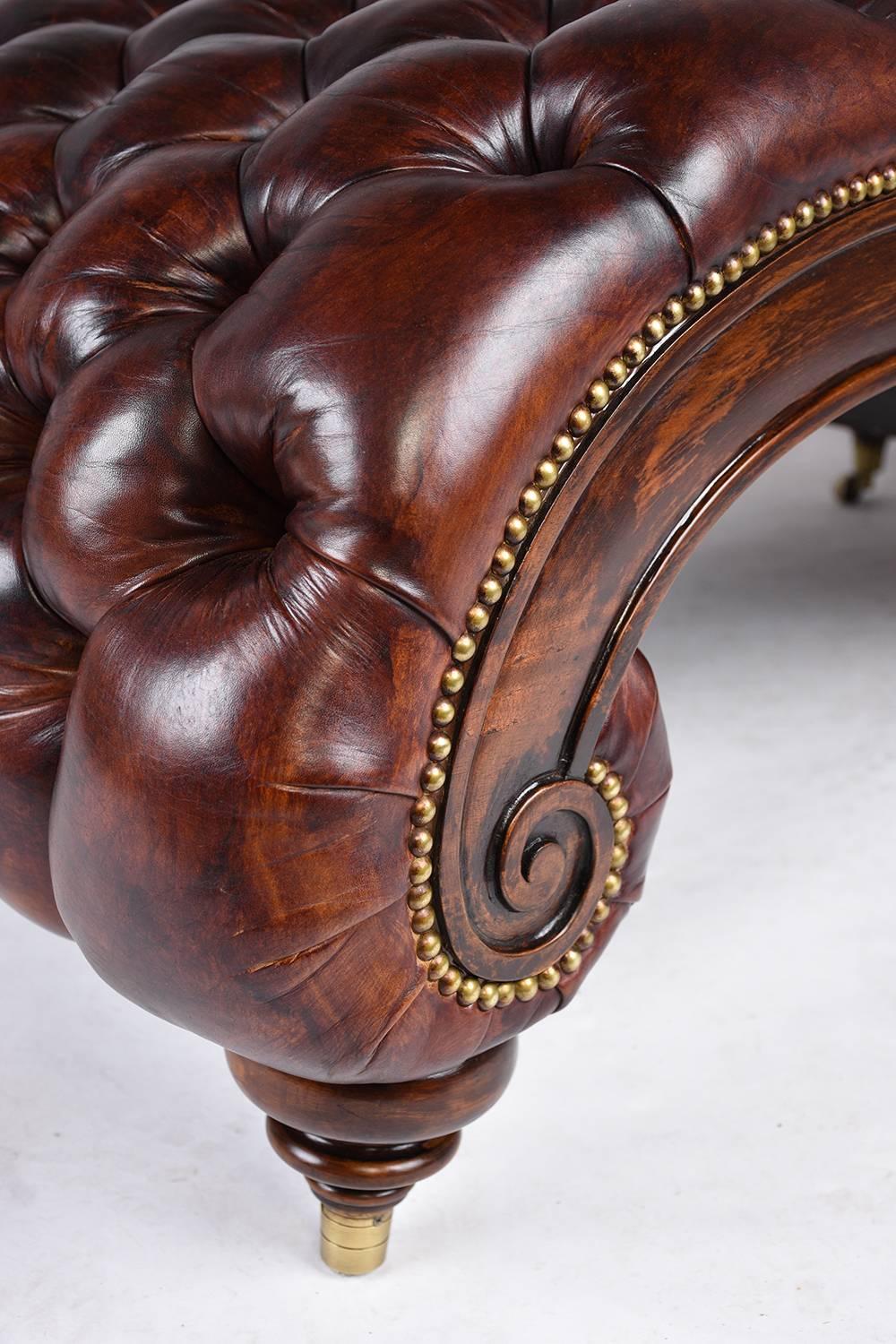 Brass Chesterfield Tufted Leather Chaise Lounge