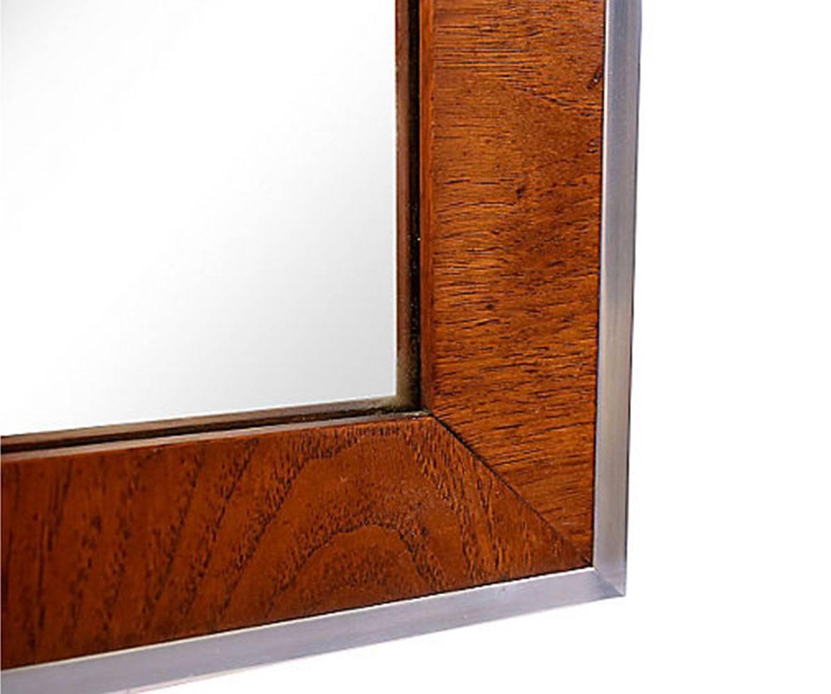 Modernist Wood and Chrome Wall Mirror In Excellent Condition In Los Angeles, CA