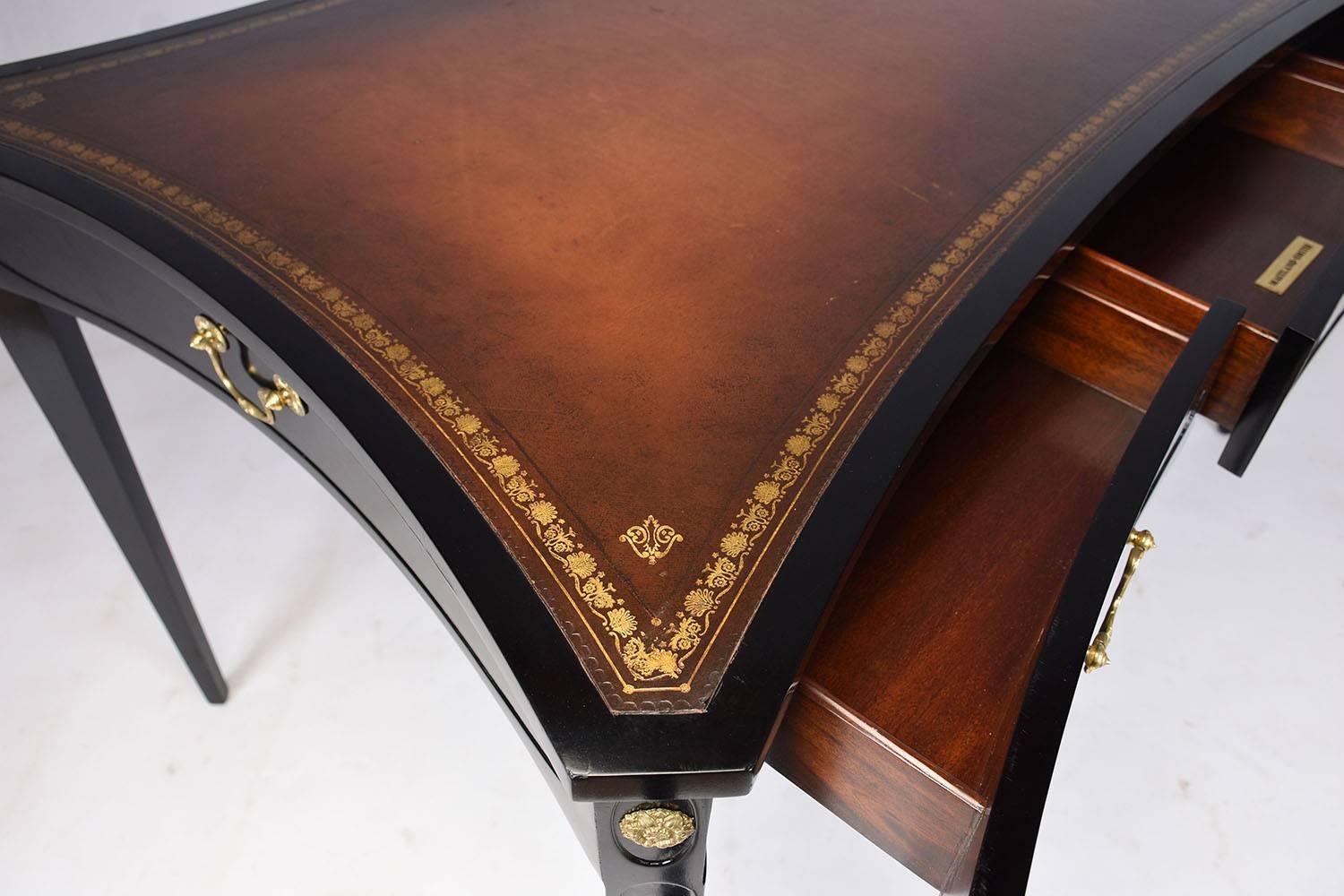 Brass Regency-Style Desk with Embossed Leather