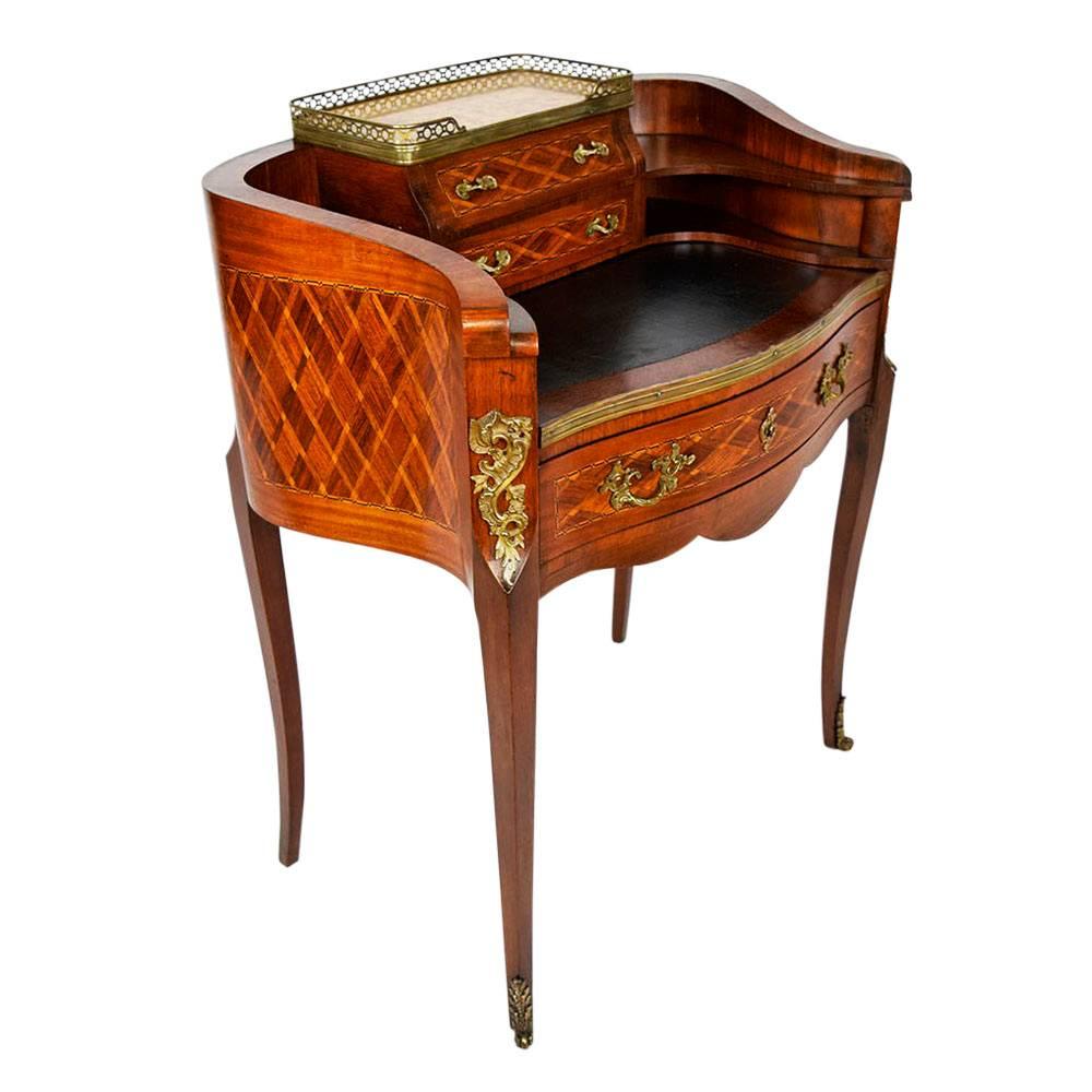 Polished French Louis XV Inlaid Writing Table