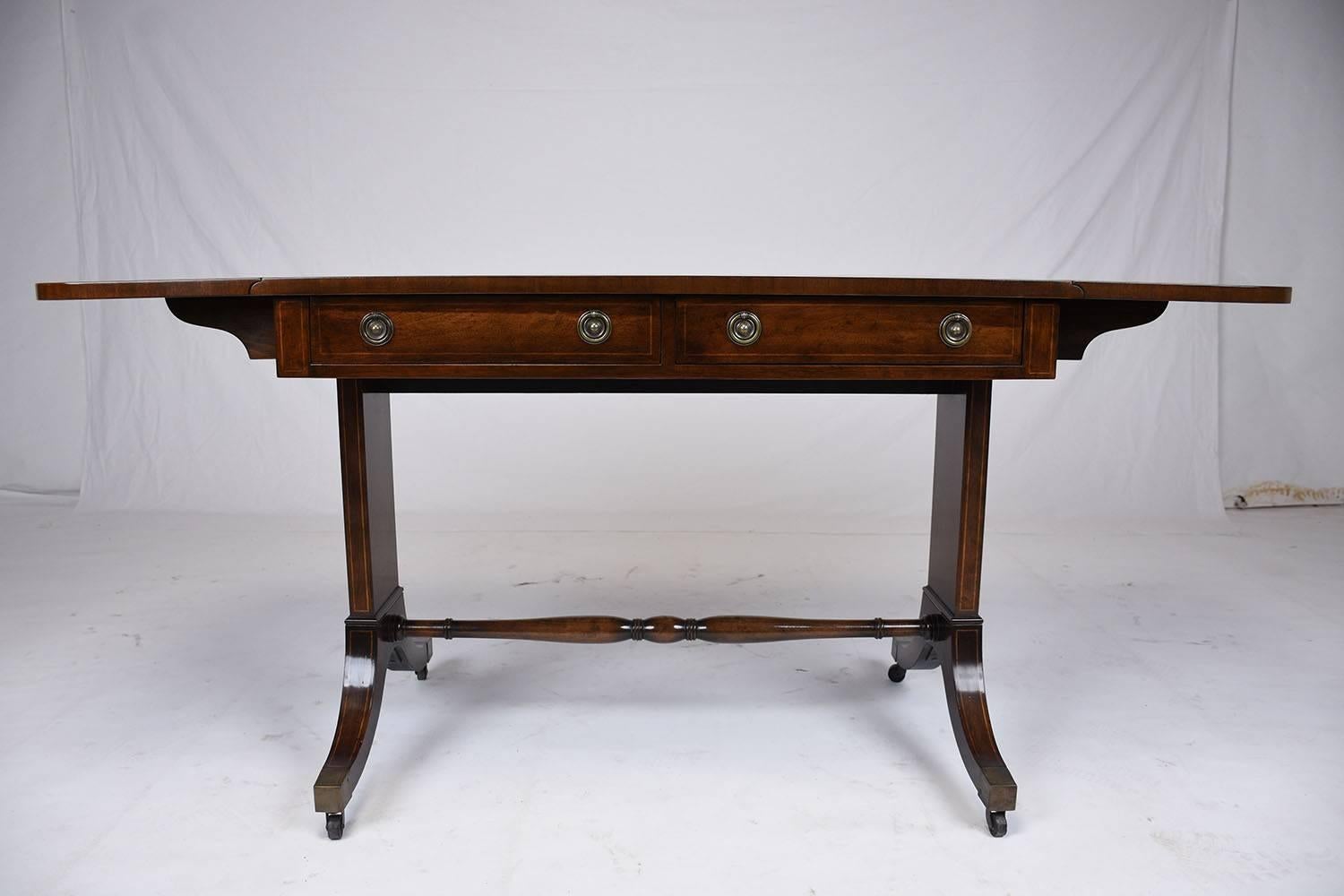 Brass 1930s English-Style Mahogany Sofa Table