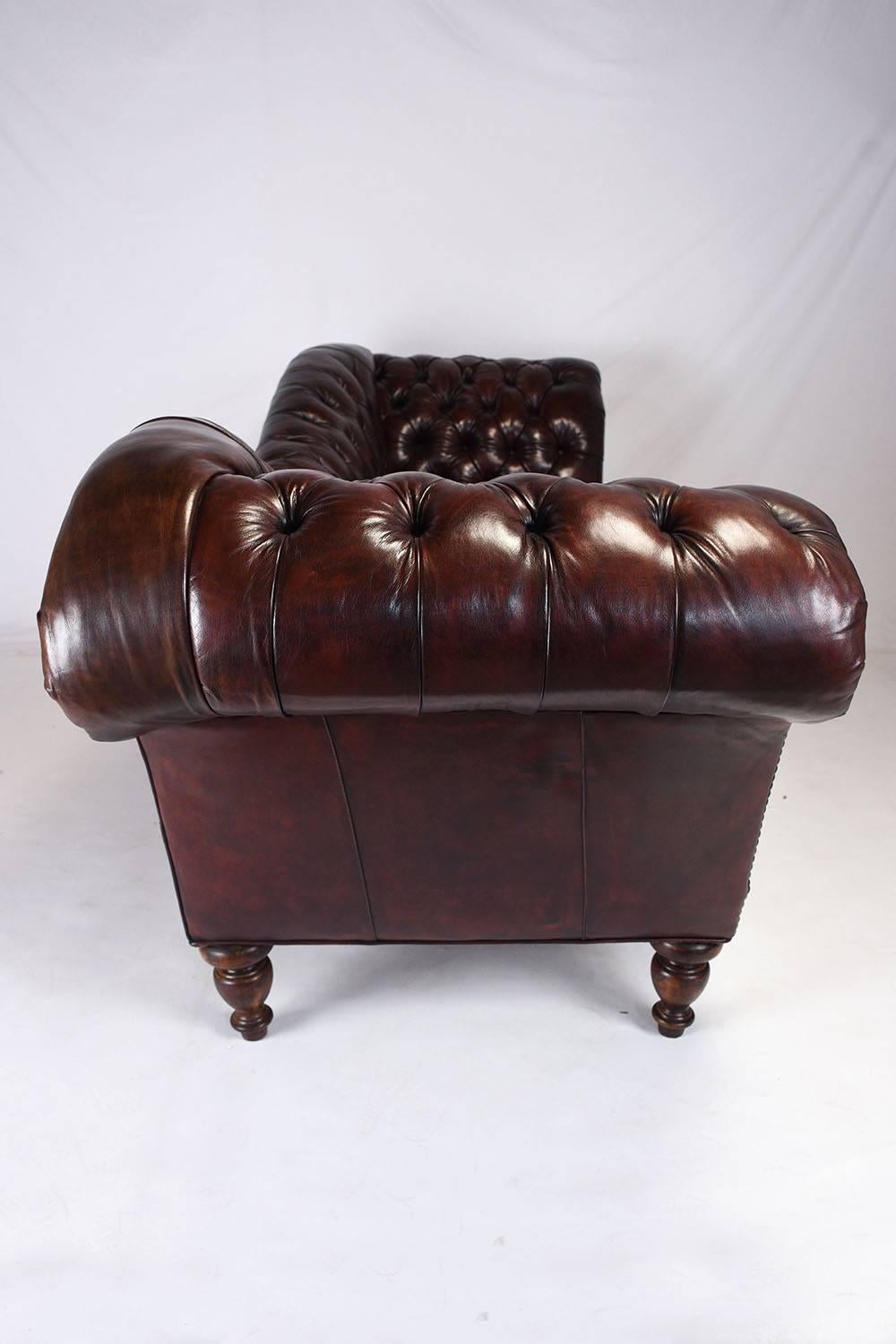 Hollywood Regency Vintage Chesterfield Tufted Leather Sofa