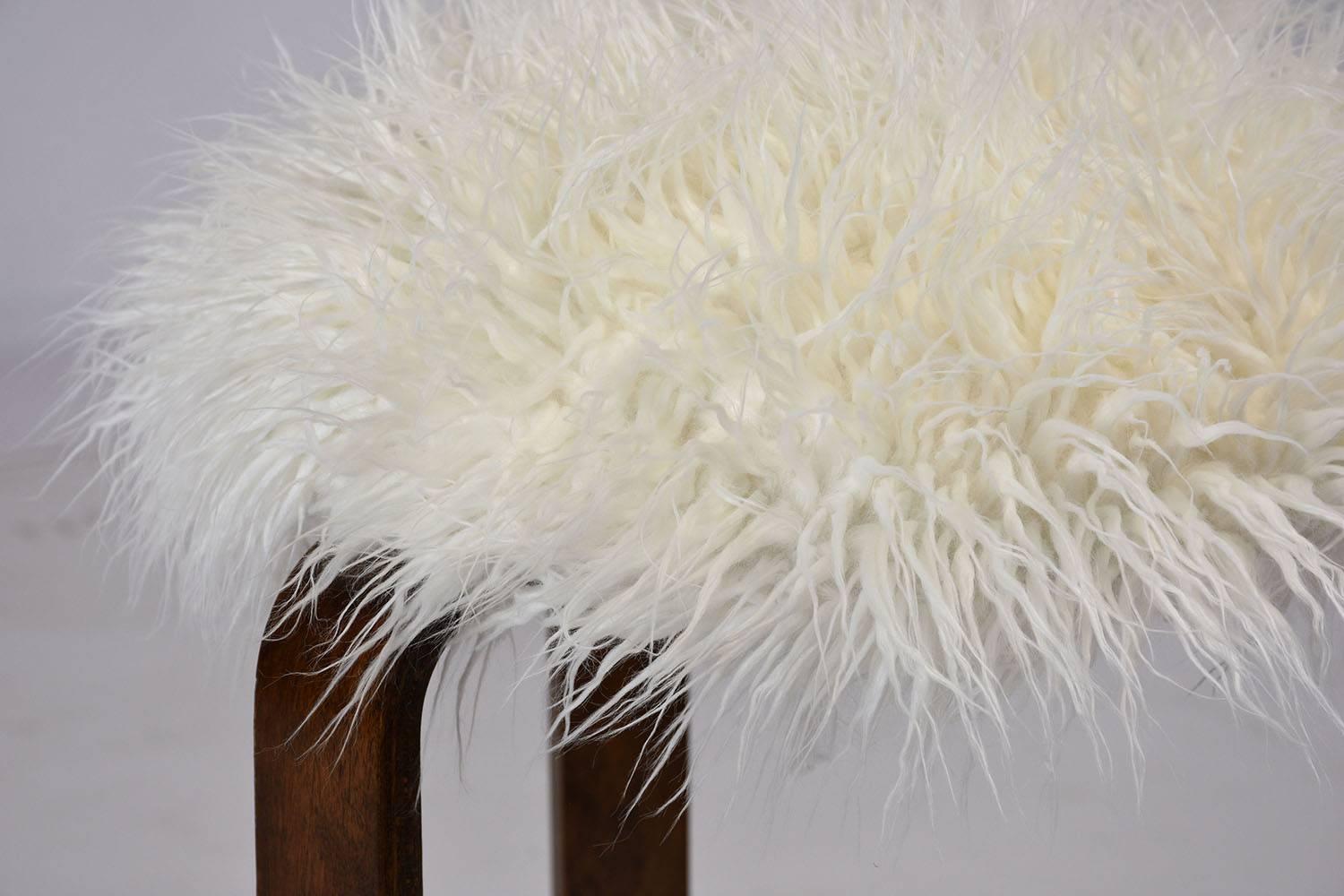 Stained Mid-Century Faux Fur Stool