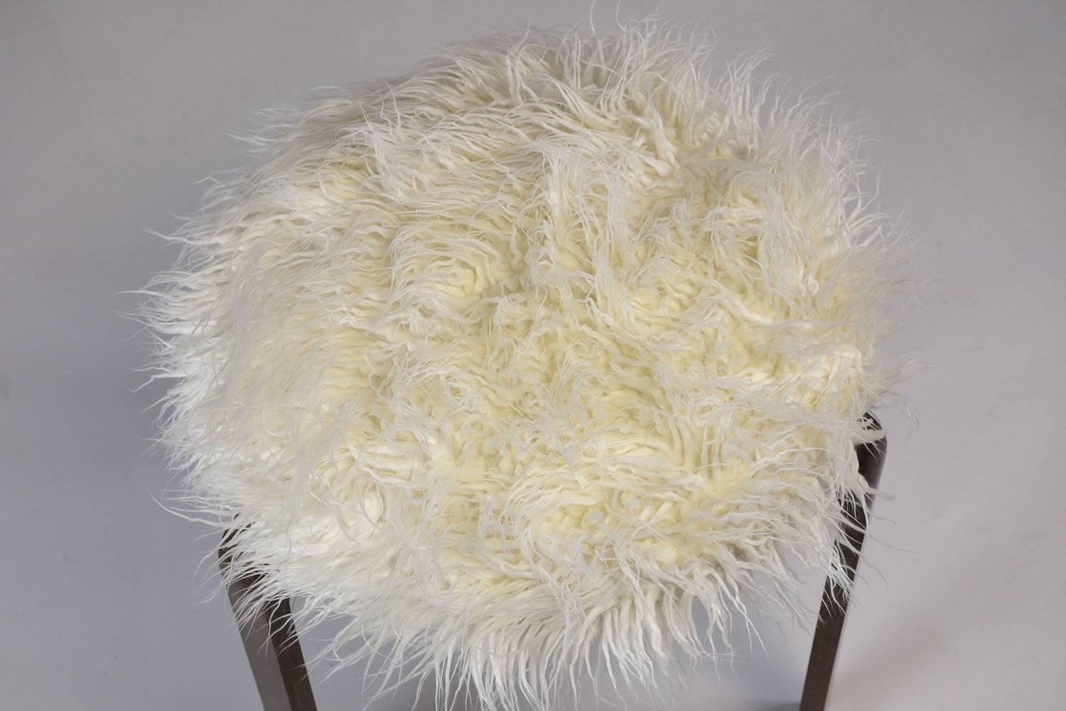 Mid-Century Faux Fur Stool In Excellent Condition In Los Angeles, CA