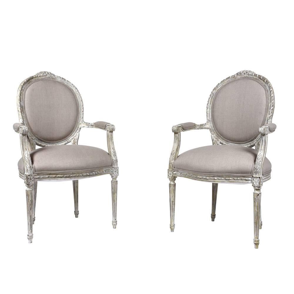 Carved French, Louis XVI-Style Dining Chairs, Set of Eight