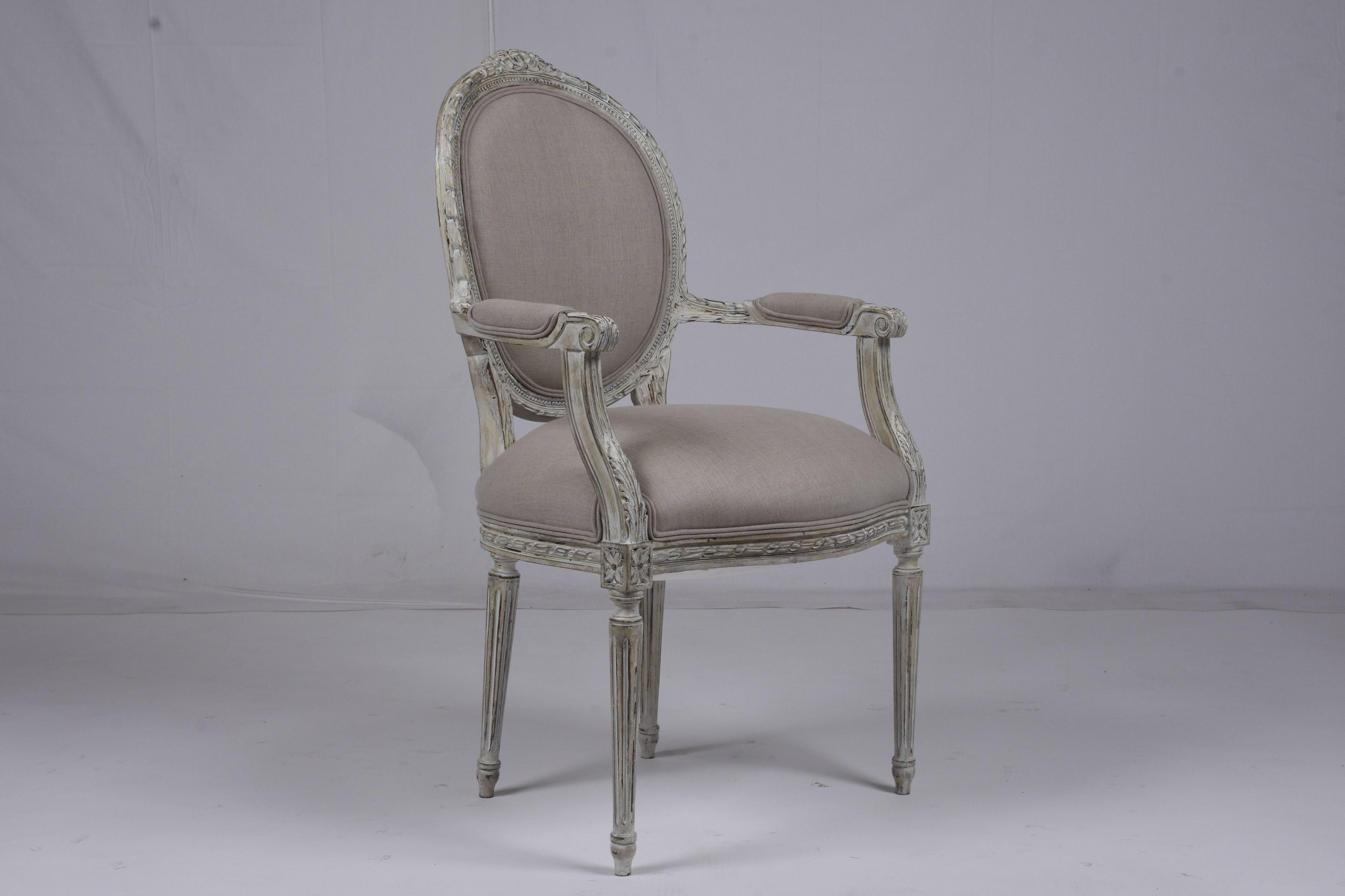 Fabric French, Louis XVI-Style Dining Chairs, Set of Eight