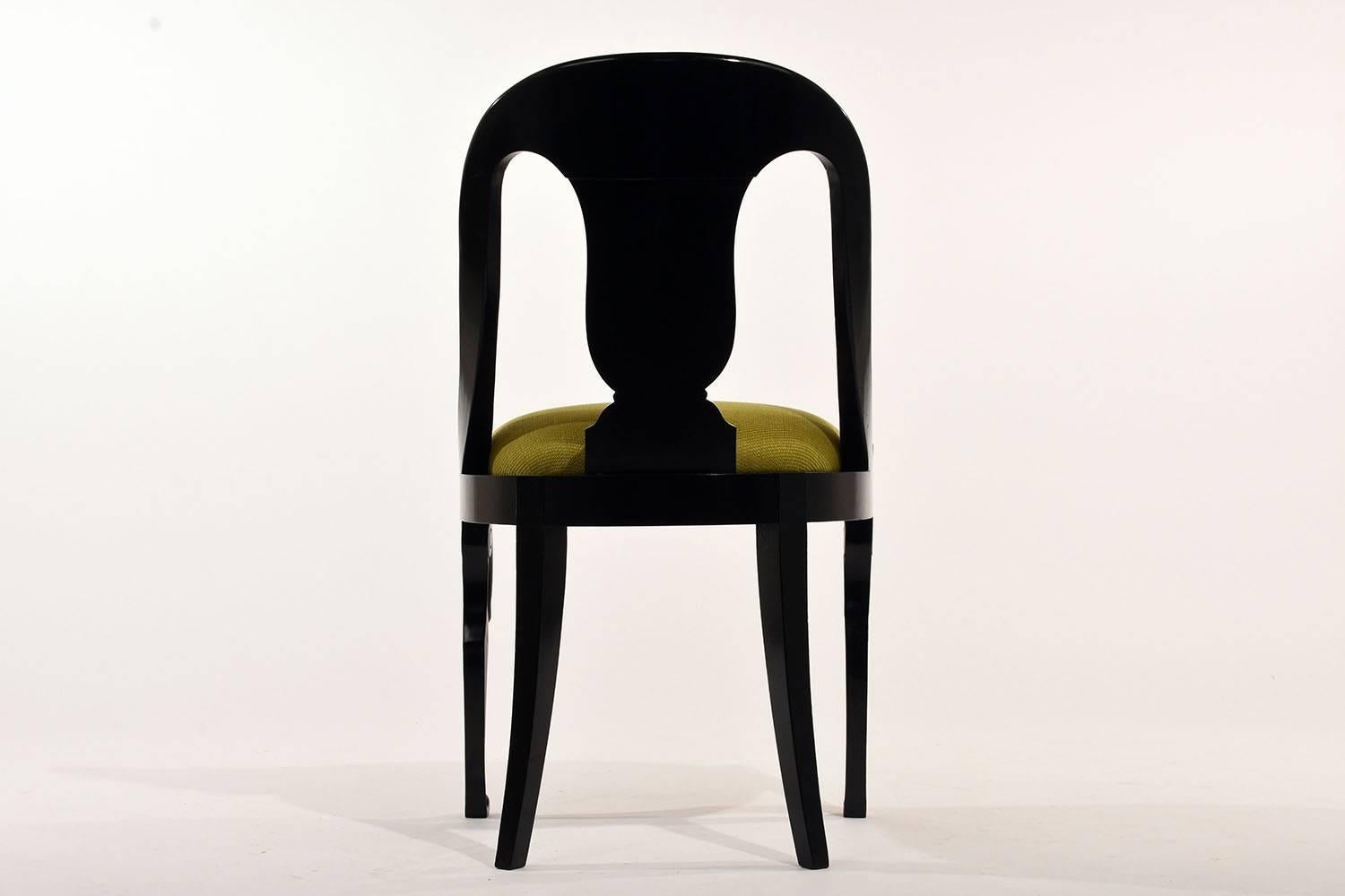 Fabric Set of Six Empire-Style Ebonized Dining Chairs