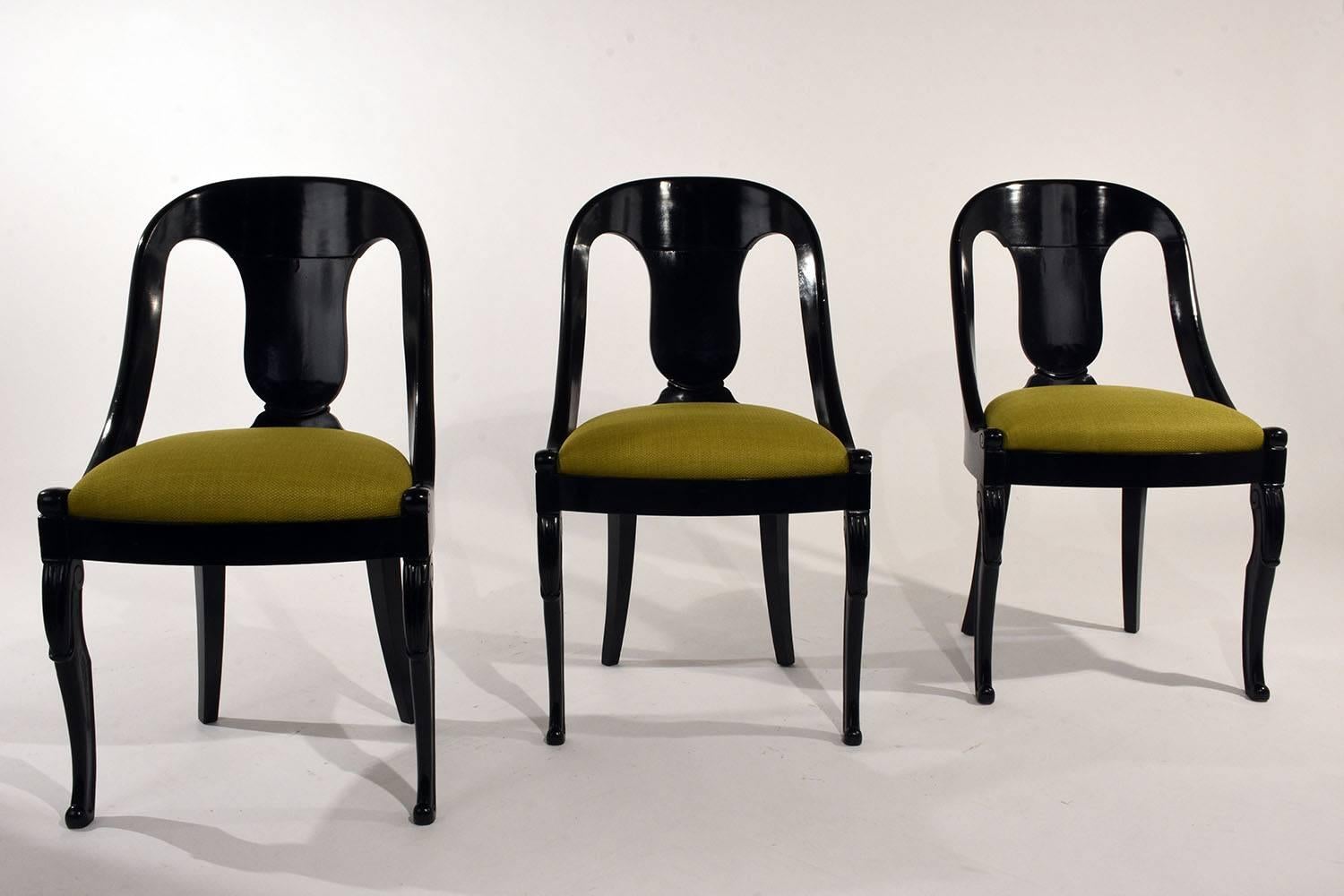 Carved Set of Six Empire-Style Ebonized Dining Chairs