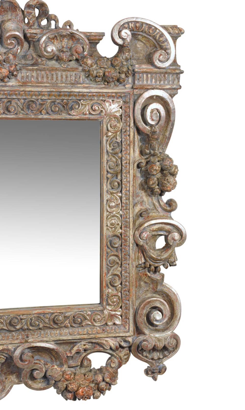 19th Century Grand Baroque-Style Carved Frame Wall Mirror In Excellent Condition In Los Angeles, CA