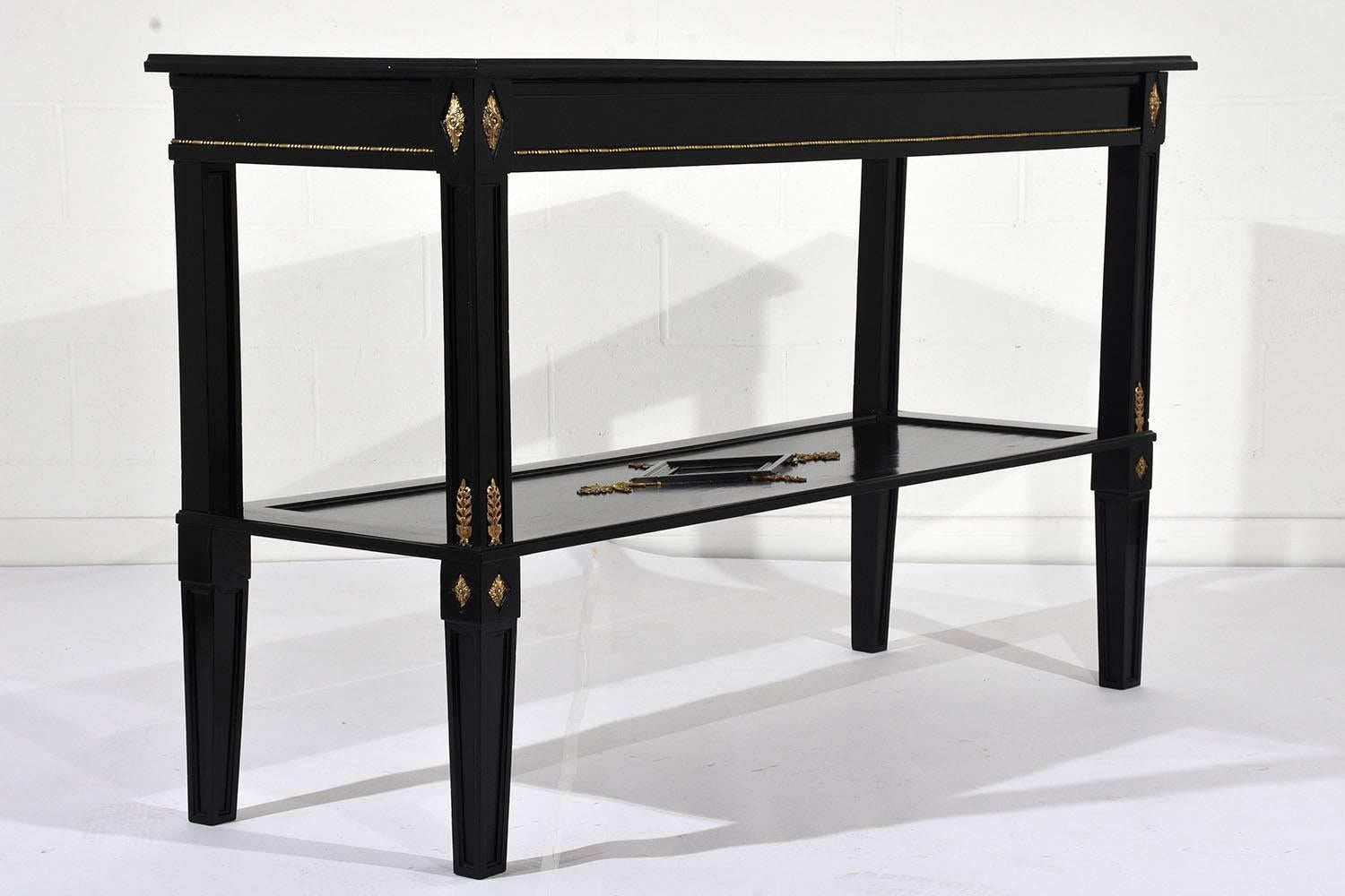 Carved French Louis XVI-Style Ebonized Console Table