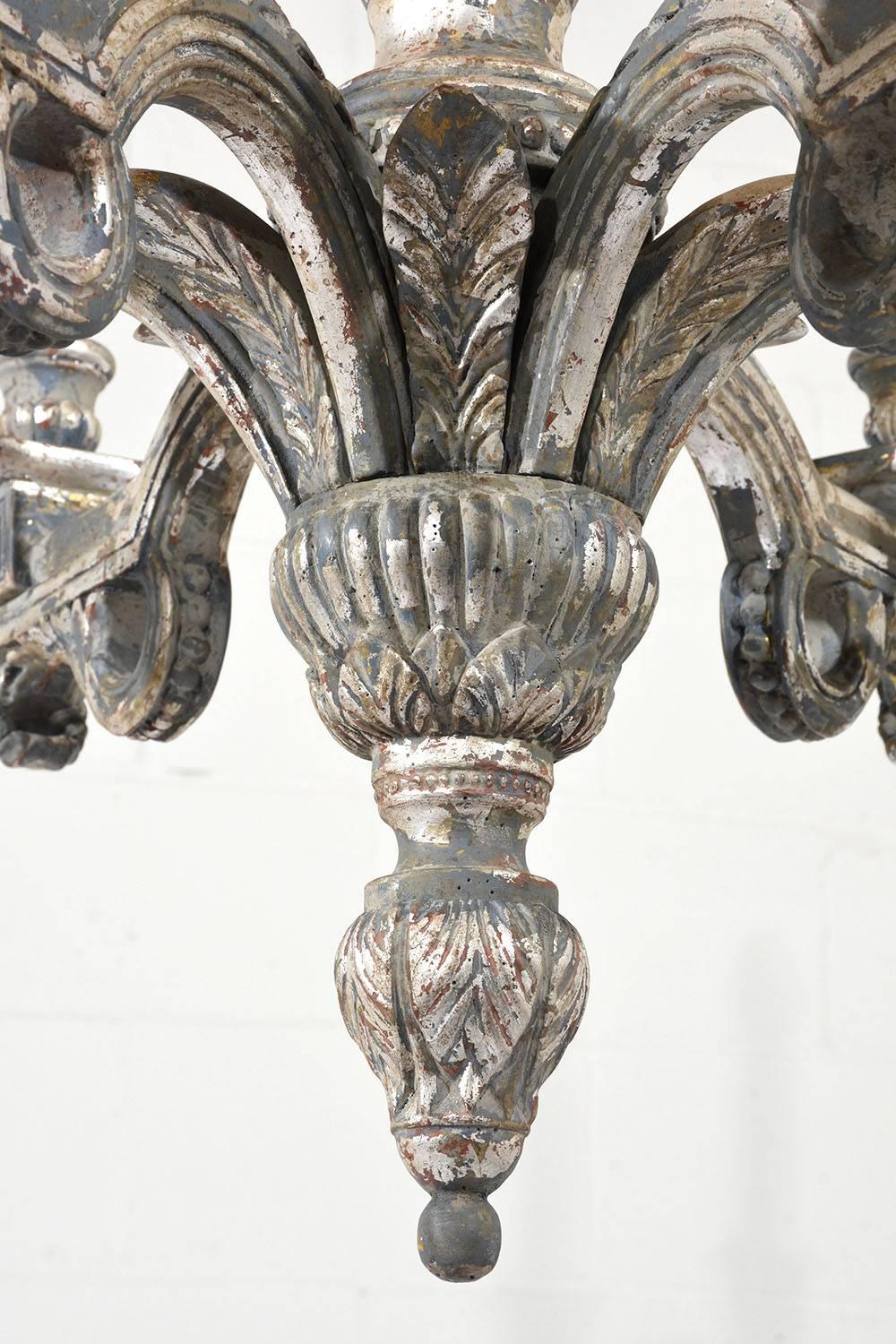 Pair of Six-Light Italian Neoclassical-Style Silver Leaf Carved Wood Chandeliers 3
