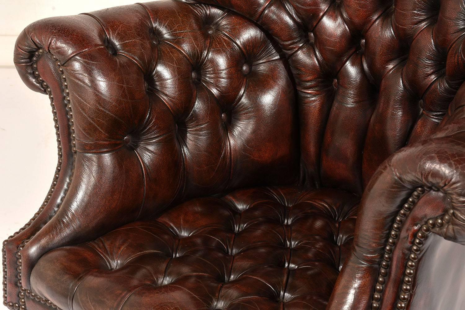 20th Century Regency-Style Tufted Leather Office Chair