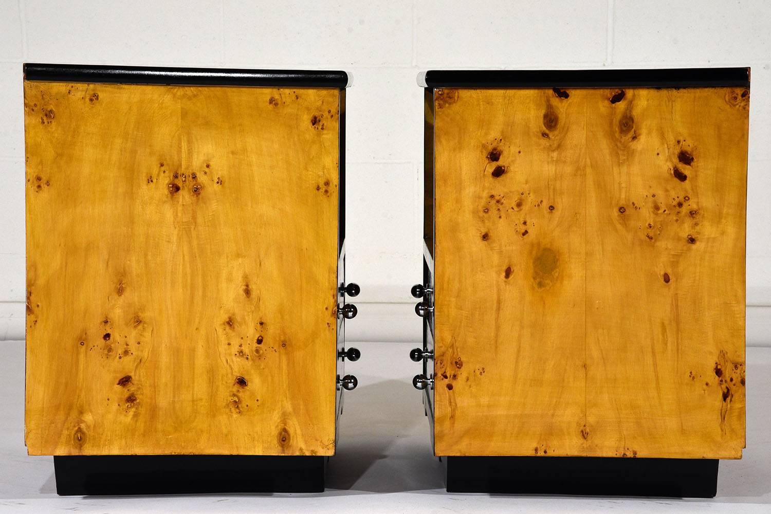 Veneer Pair of Mid-Century Burled Wood Nightstands
