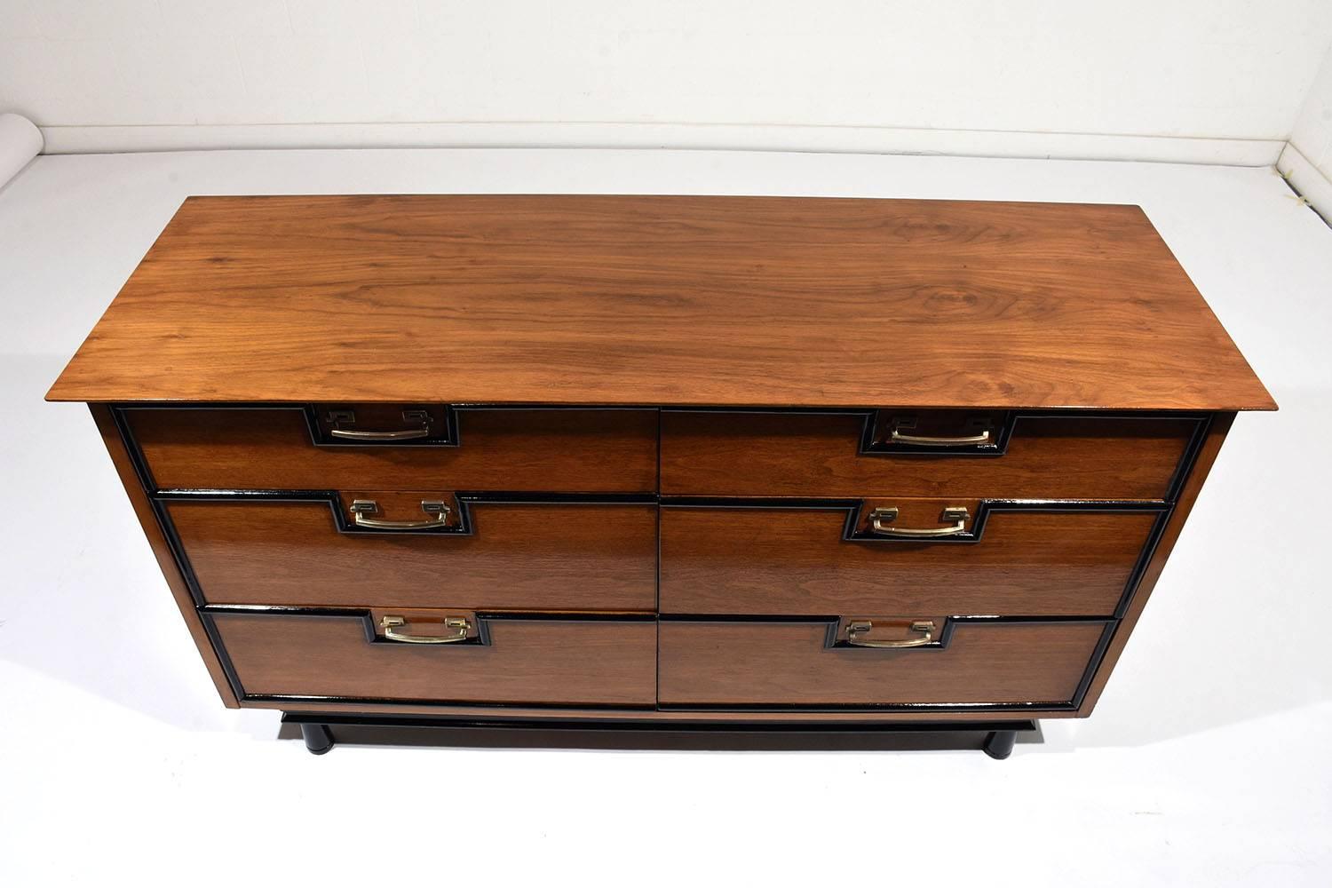 Carved Mid-Century Modern Walnut Chest of Drawers