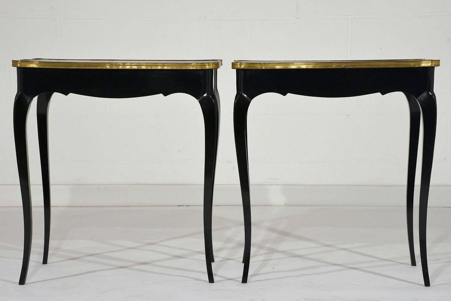 Pair of Antique French Ebonized Louis XV Style Side Tables 1